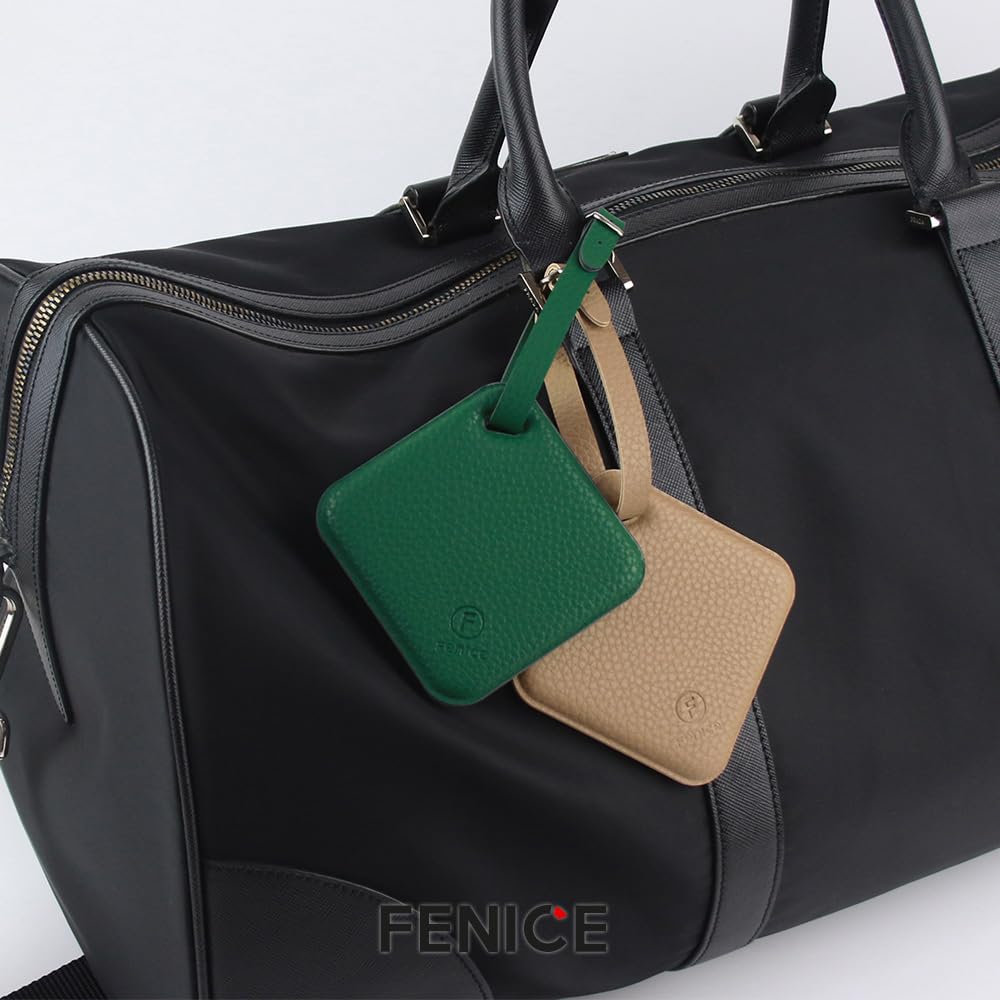 FENICE Vegan PU Leather Classic Name Tag with Belt Buckle Strap Closure for Suitcase Luggage Tavel Bag (White)
