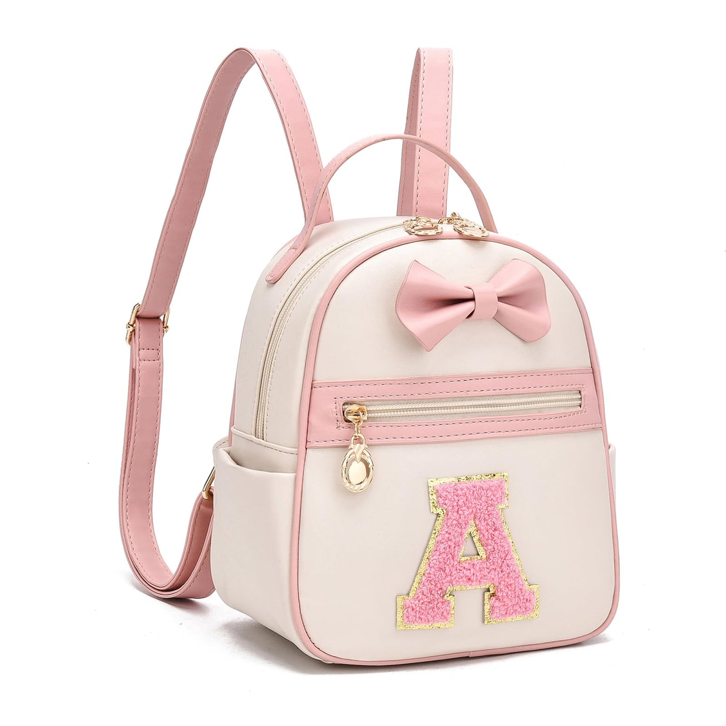 I IHAYNER Girls Initial Bowknot Small Leather Backpack Cute Mini Backpack Personalized Trendy Stuff Gifts for Women Pink-A