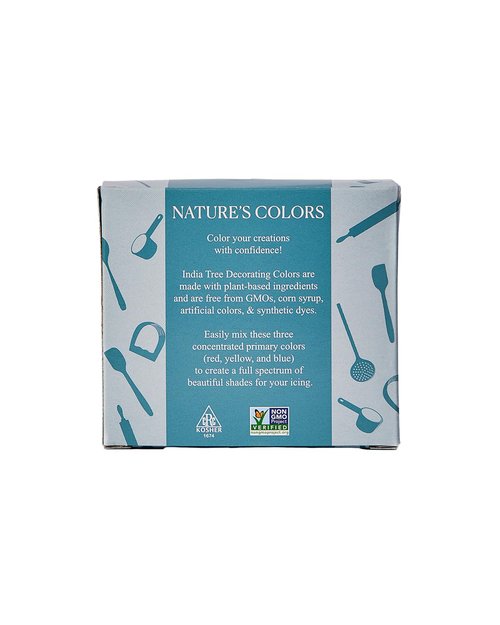 India Tree Nature’s Colors Natural Liquid Food Coloring Set - Plant-Based, Non-GMO, Allergen-Free, 3 Bottles (Red, Yellow, Blue) - 1.265 oz