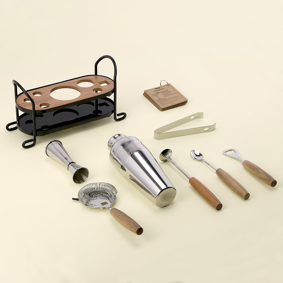 Btuqbu Cocktail Shaker Set with Stand, Mixology Bartender Kit for Drink Mixing | Mixology Set with 7 Bar Set Tools Cocktail Kit