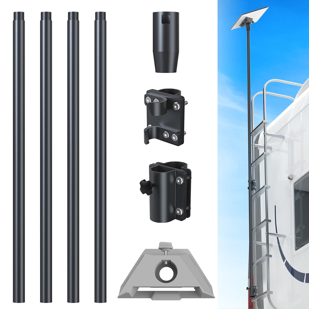 RV Ladder Mount Kit for Starlink Mini ,9.75 inch Starlink Mini Flag Pole Mount with Adapter & Adjustable Mounting Kit,Fits 0.98 to 1.25 Inch Round Ladder Rails