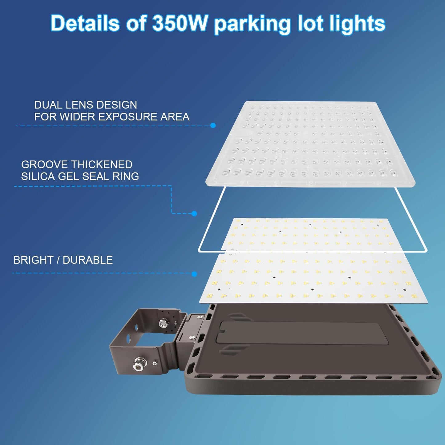 Juyace 350W LED Parking Lot Light with Photocell, 52500LM 5000K, IP65 Dusk to Dawn Outdoor Security Flood Light with Trunnion Bracket, 110-277V Commercial Area Light for Street Yard Stadium