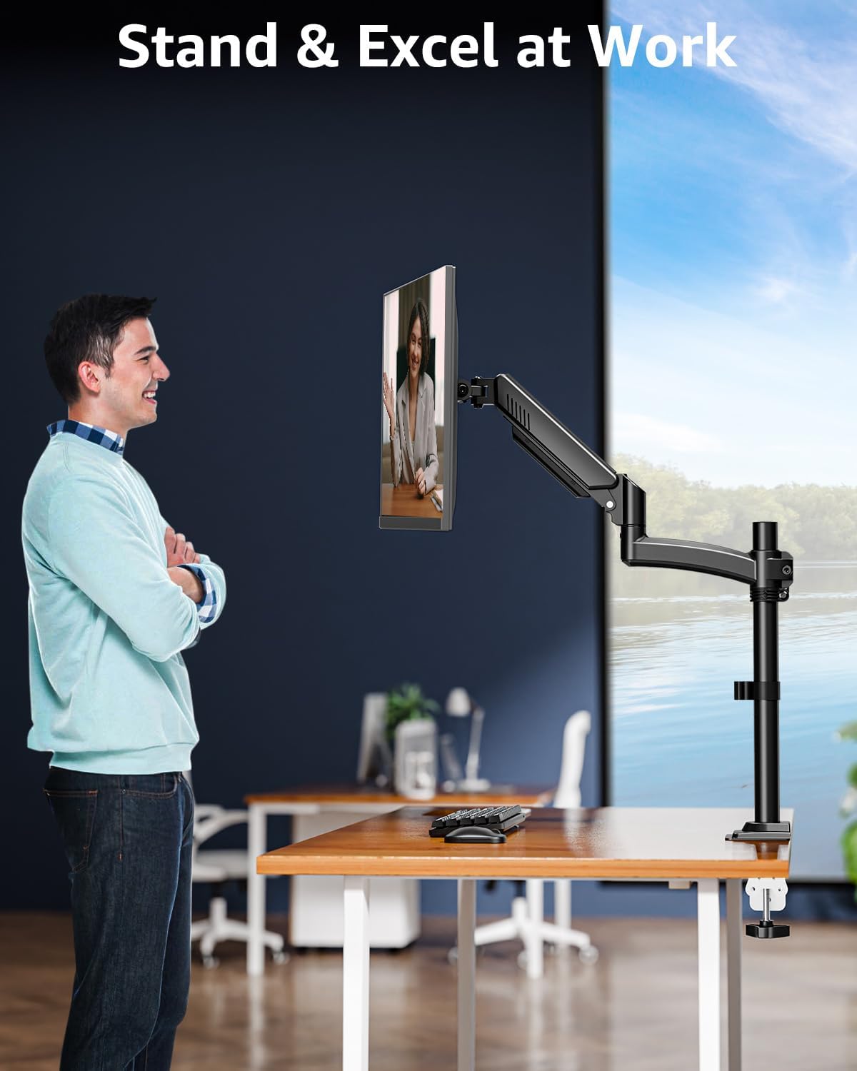 MOUNTUP 4.4-22lbs, 32 27 24 22inch, C-ClampGrommet Single Monitor Arm Holds Monitor Stand for Desk, Height Adjustable