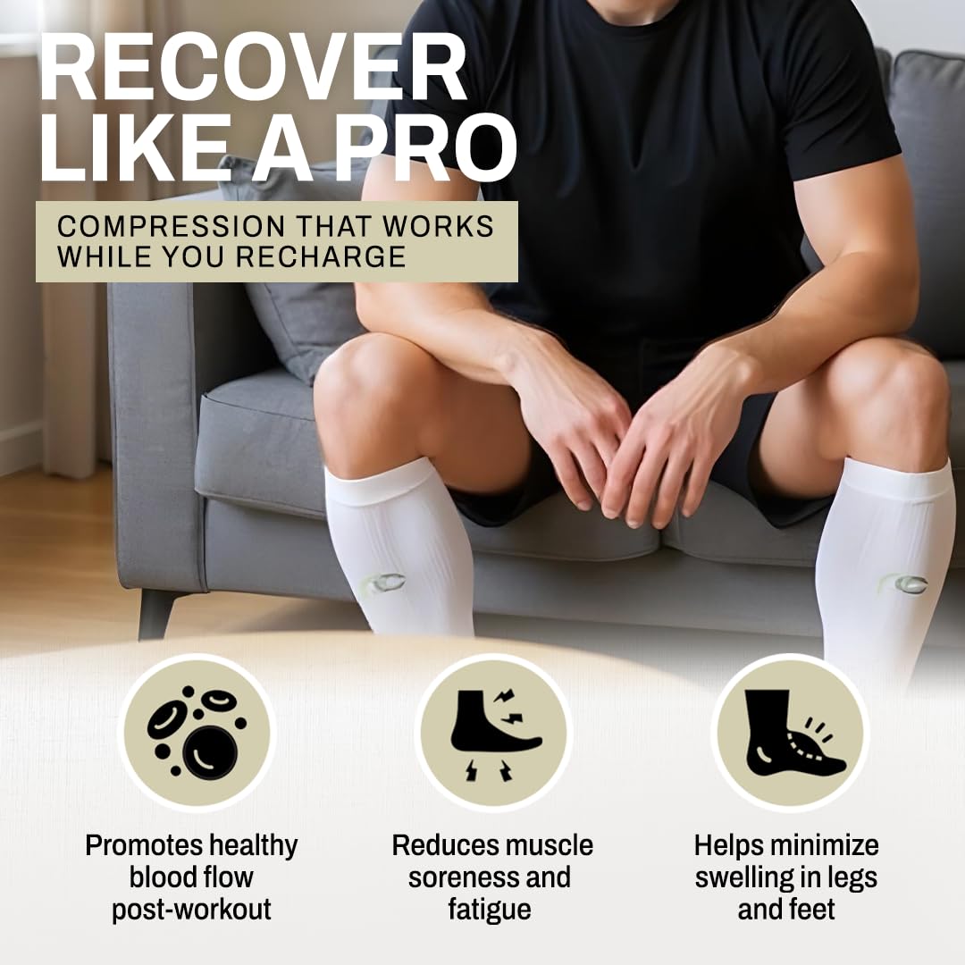 Pro Compression Calf Compression Sleeves for Men & Women - Shin Sleeves for Shin Splint Relief, Travel, and Running Support - White, Large/X-Large