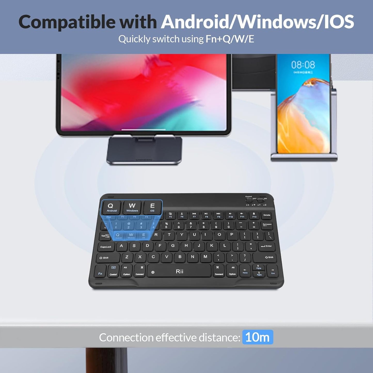 Rii RK302 Ultra-Slim Bluetooth Keyboard for ipad,iPhone,Android,Samsung,Windows,Mac,Linux,Tablet,Laptop, Rechargeable