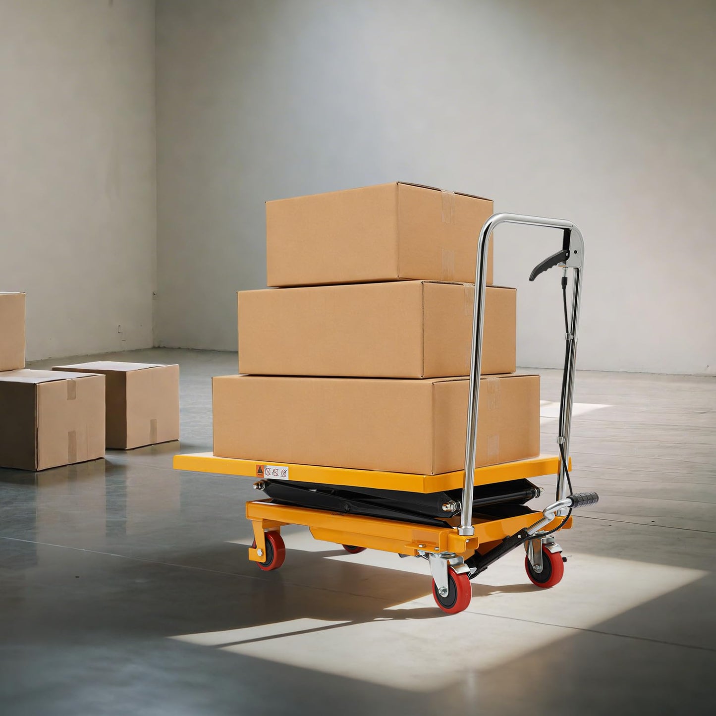 Hydraulic Lift Table Cart, 770 LBS Double Scissor Lift Table Double Scissor Lift Table with 49.6 Max Lift Q235 Steel & PU Non-Slip Pad with 4 Wheels for Warehouse Shop & Garage Material Handling