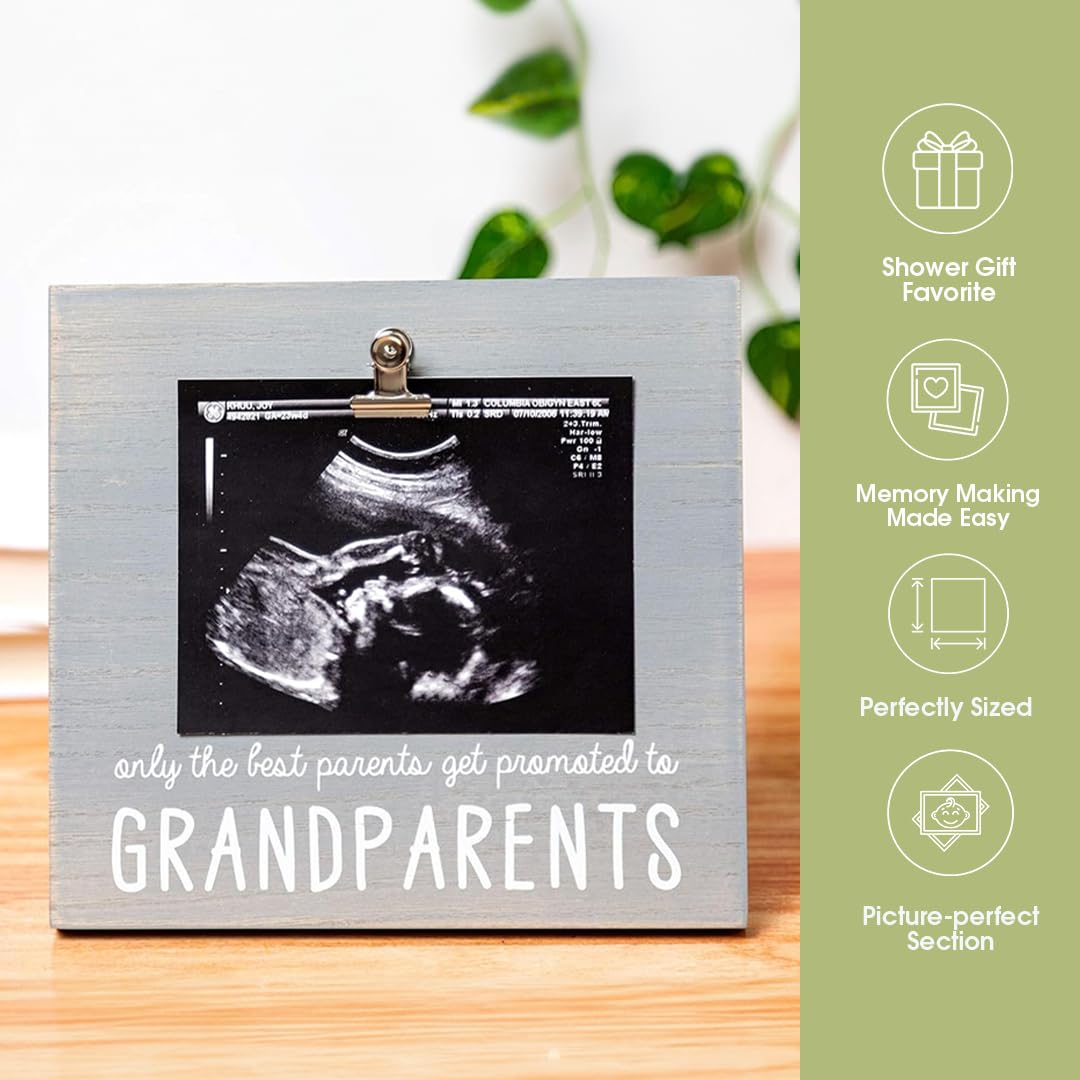 Pearhead Grandparents Pregnancy Announcement Sonogram Picture Frame, Ultrasound Photo Gift and Pregnancy Reveal Keepsake for Grandmothers and Grandfathers, Distressed Gray