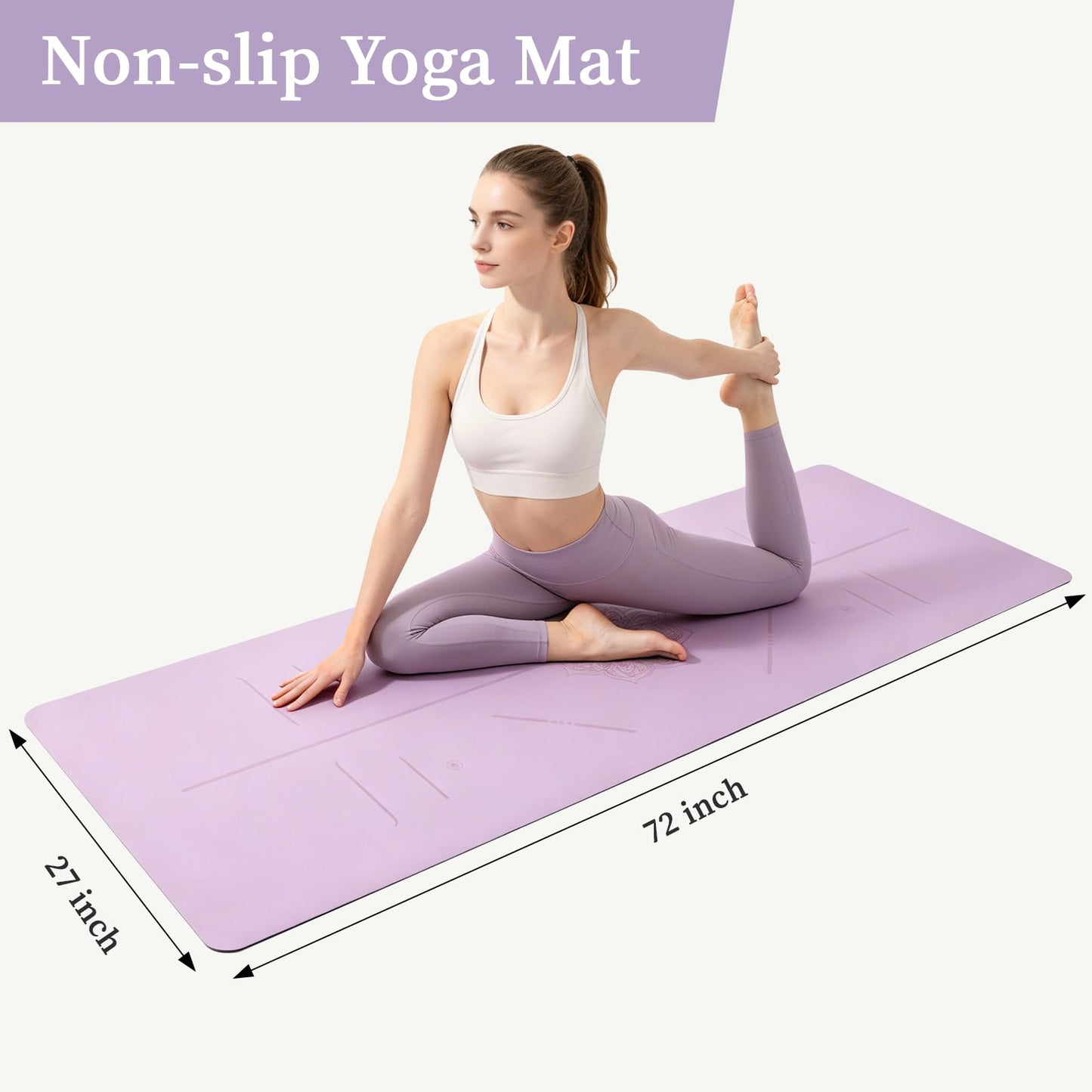 U&M Professional Non Slip PU Yoga Mat with Carrying Strap & Alignment Line, 72"x27" Extra Wide 0.2" Thick Exercise Mat for Home Gym | Sweatproof High Density | Anti-tear | Textured Surface | Natural Rubber Bottom Workout Mat for Women & Men Yoga Pilates F