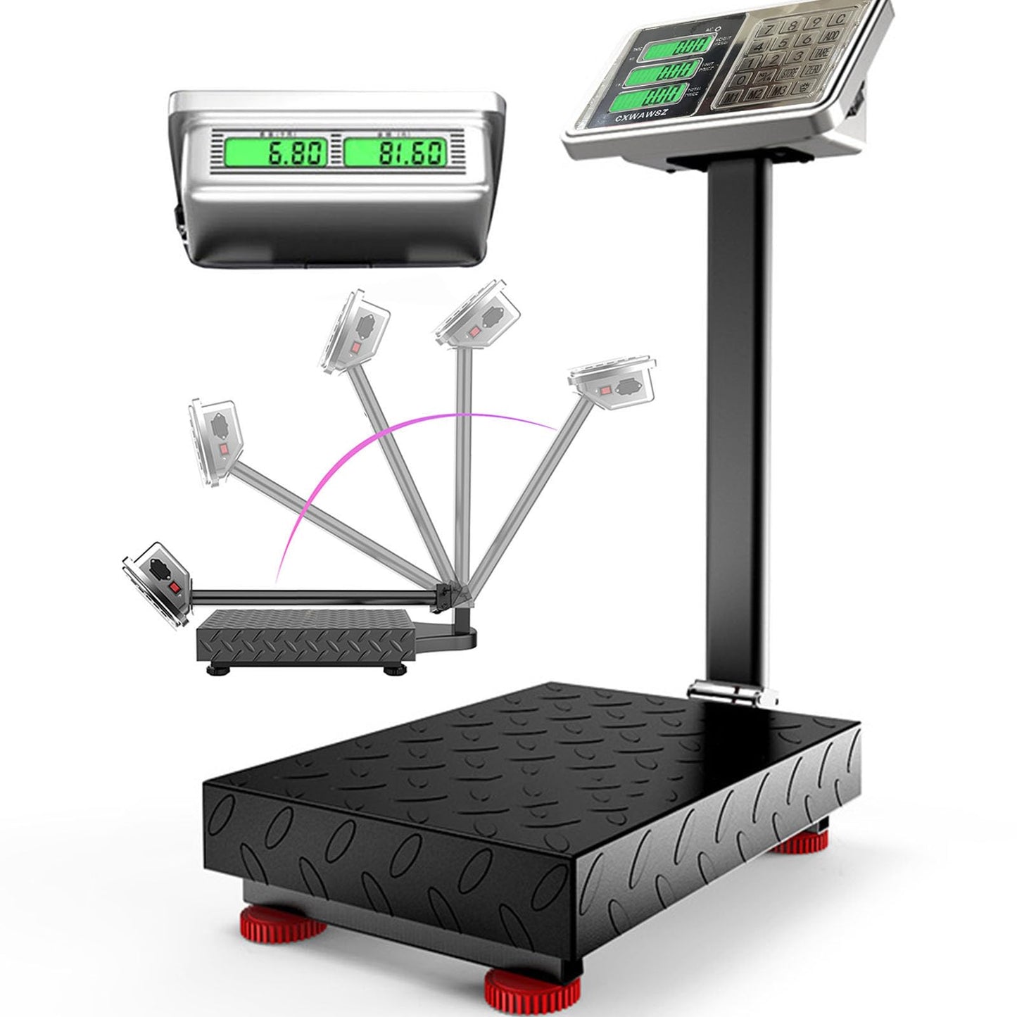 CXWAWSZ 660lb Industrial Floor Platform Scale with 90°-135° Rotate Double Sided Display Weight Computing Digital Scale Platform Scale LB/KG for Luggage Shipping Package Computing