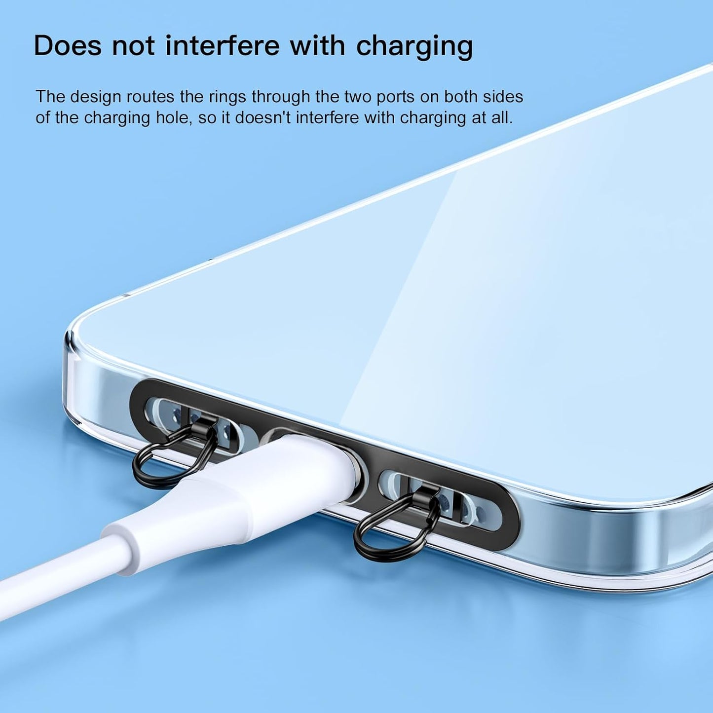2 Pack 2 Metal Phone Tether Tabs for iPhone - Stainless Steel Phone Lanyard Patch with rings