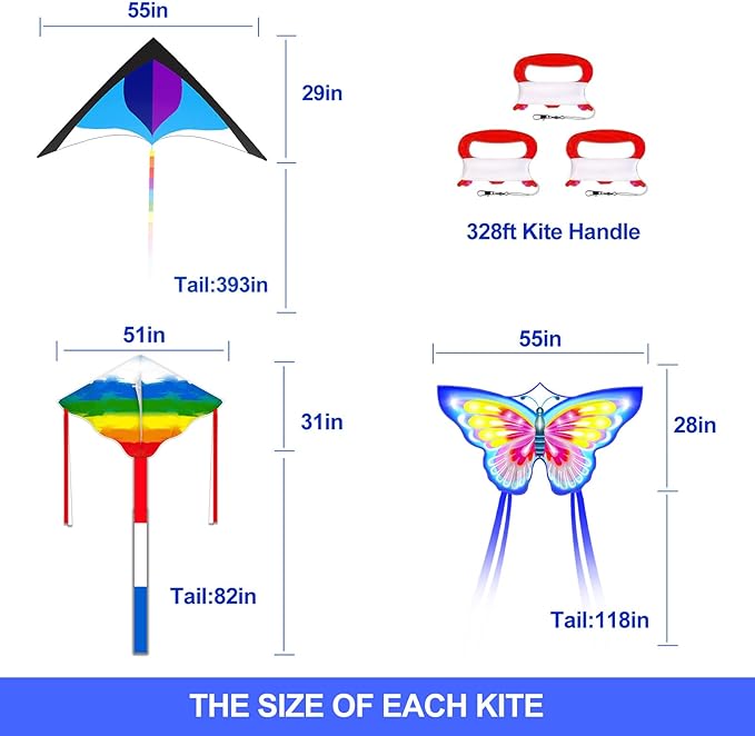 Mint's Colorful Life Kite Set for Kids and Adults, Easy to Fly Butterfly Delta Airplane Dragon Octopus Kite, Large Beach Kites Kits with 300ft String, Best for Gifts & Family Outings