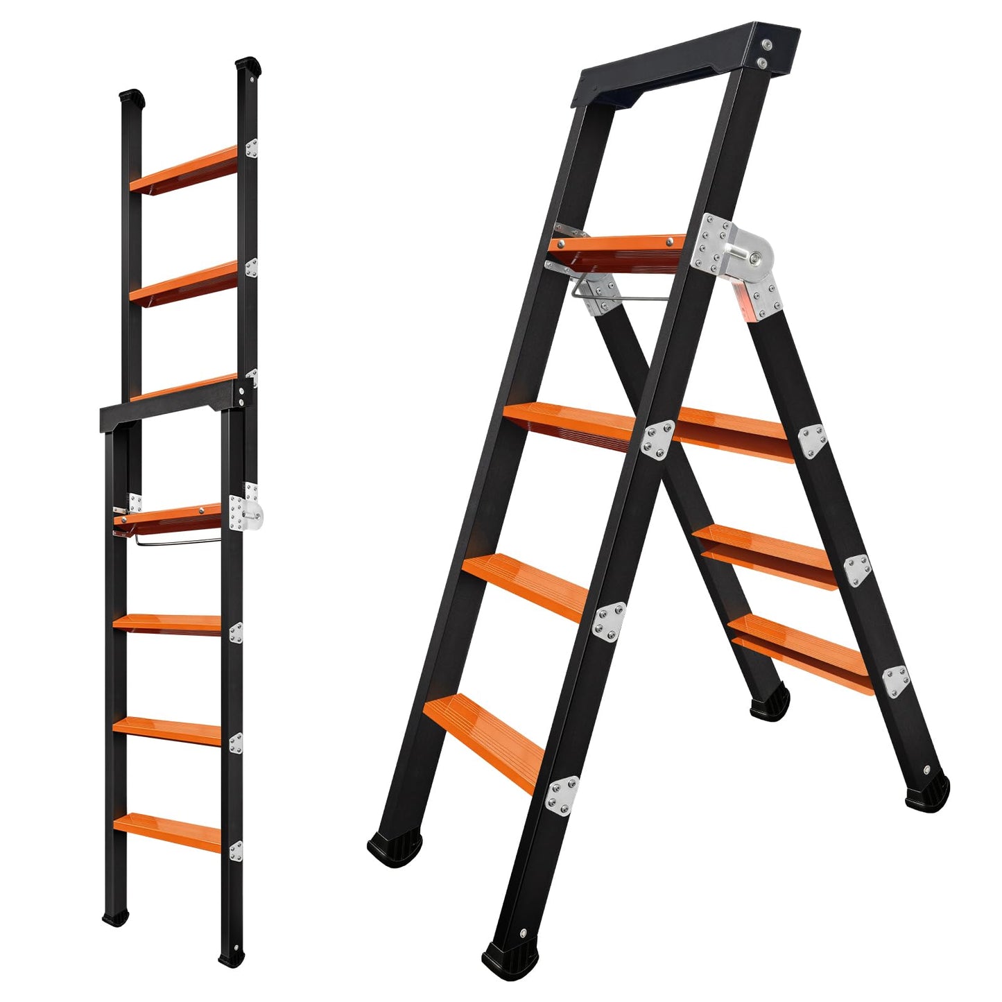 XinSunho Ladder, 3-in-1 Multi-Position Step Ladder, 4 Step Folding A-Frame, 7 Ft Heavy Duty Steel Extension Ladder, 375 lbs Max Capacity Multi-Purpose Ladder with Work Tray for Home and DIY