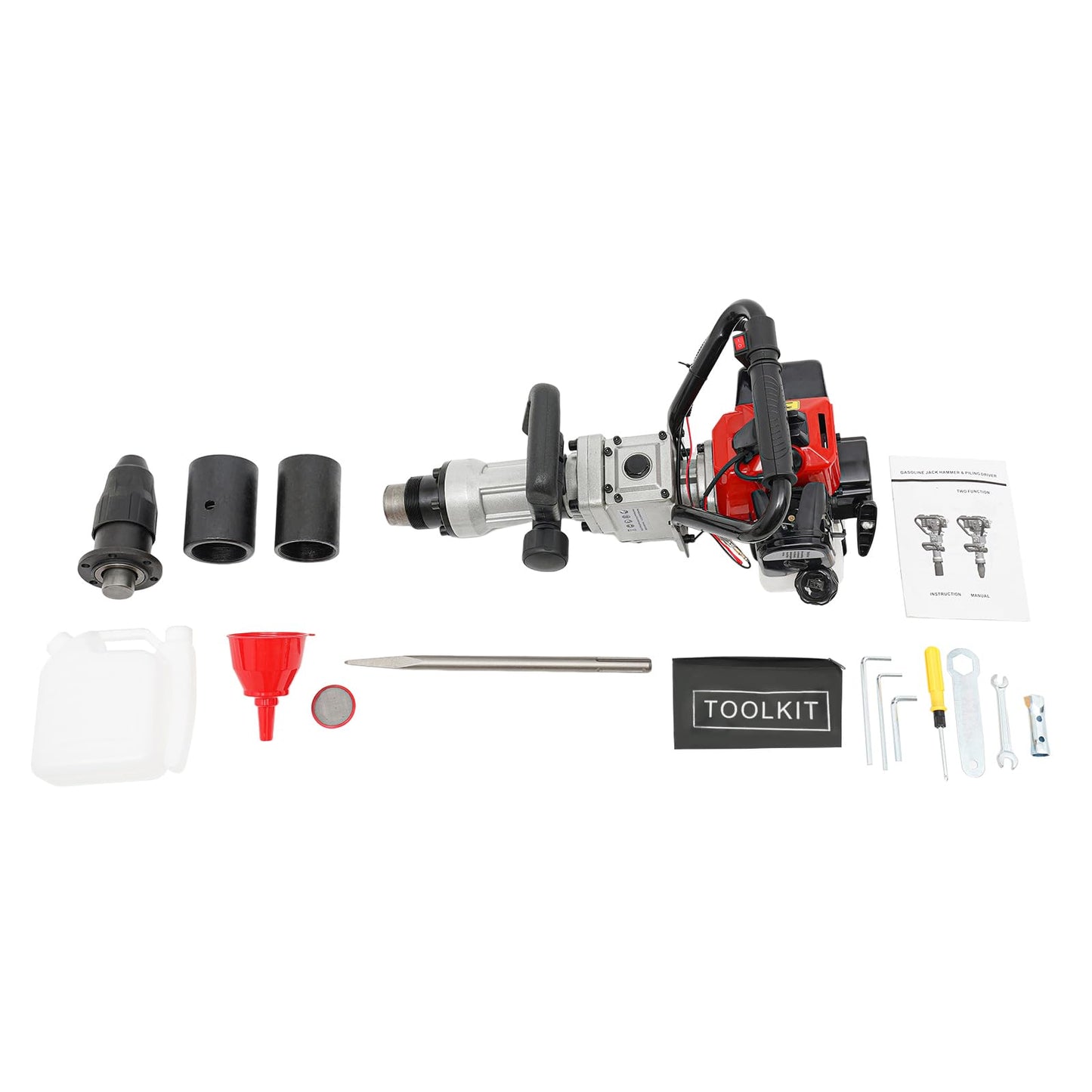 32.7CC 2-Stroke Gas-Powered Post Driver 1000W/7000RPM Gasoline T Post Driver Pile Fence Digger with 2 Piling Sleeves Single Cylinder Air Cooling Hand Pull Start for Gardening Agricultural Piling
