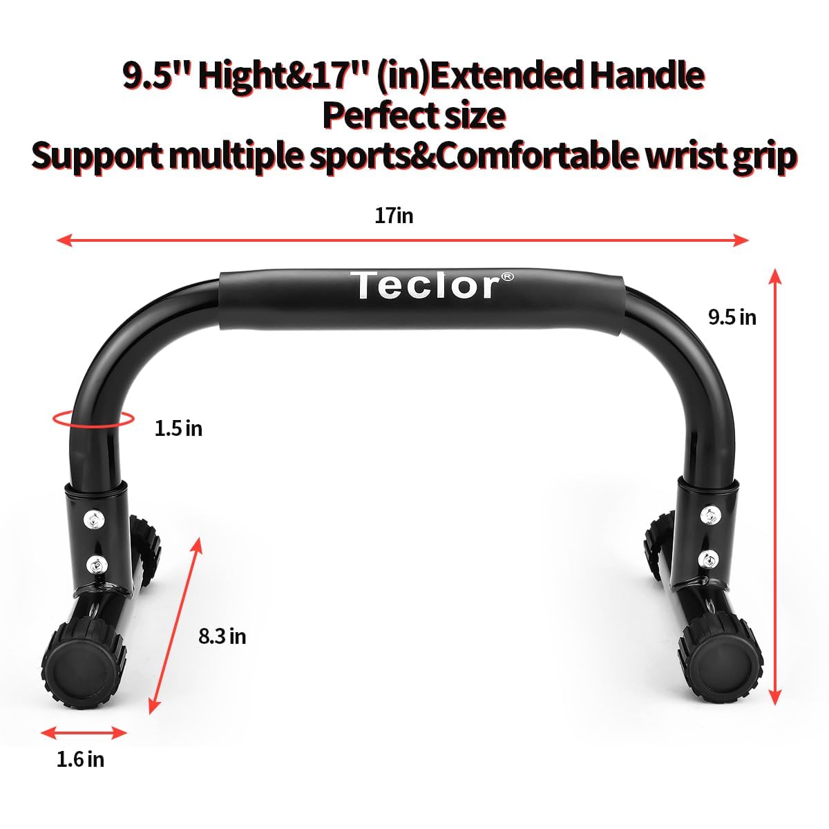 Teclor Push Up Bar,9.5in High Parallettes Bars Great for L-sit, Sturdy Steel Structure Black Push Up Bars for Men & Women, Full Planche & Dips, Heavy-duty No Wobbling Calisthenics Equipment MAX Capacity 660LBS,Floor Workouts Calisthenics Equipment