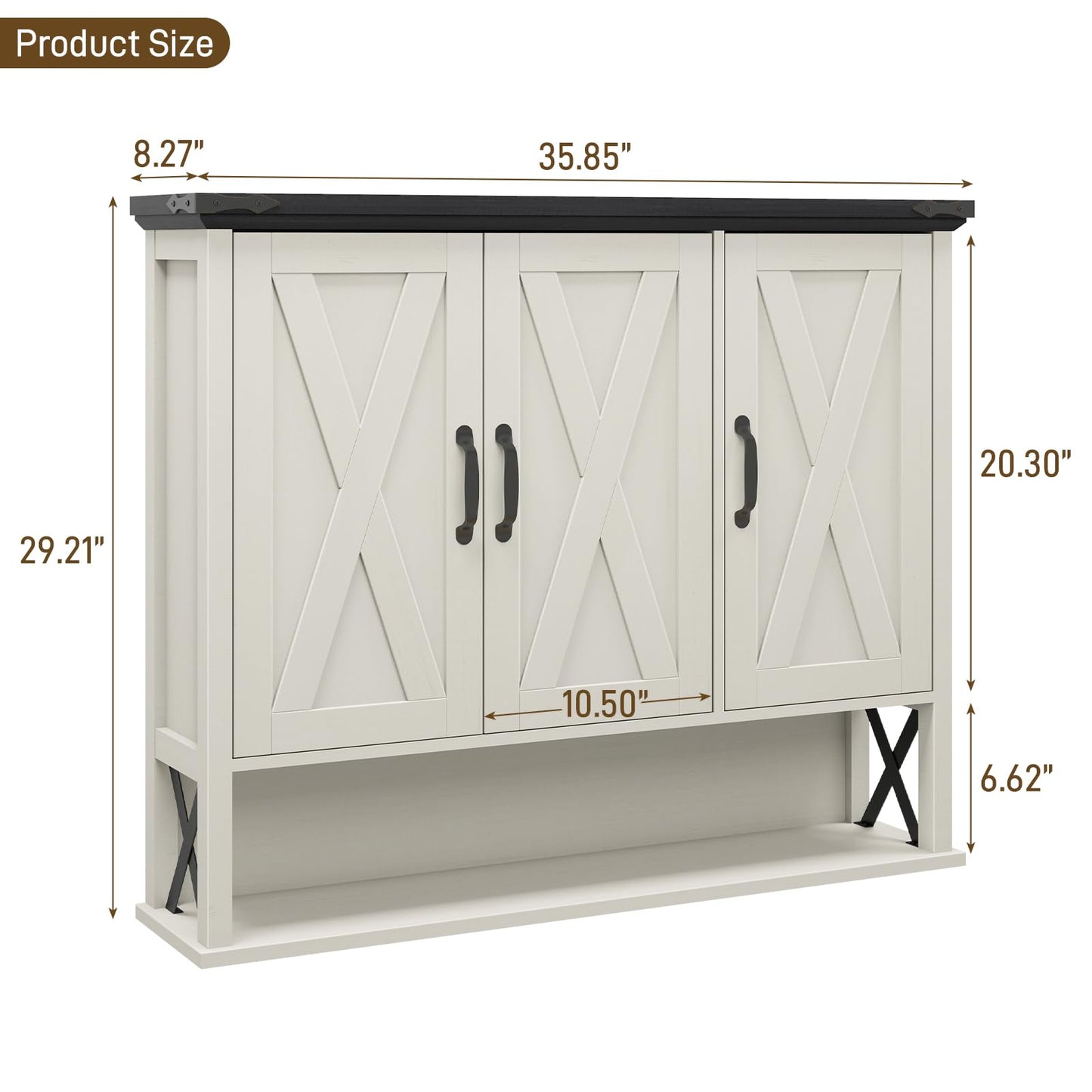 Halitaa Bathroom Wall Cabinet, Farmhouse Medicine Cabinet with Adjustable Wood Shelf & 3 Doors, Over The Toilet Storage Cabinet for Wall Mounted for Bathroom Laundry Room Kitchen, White and Black