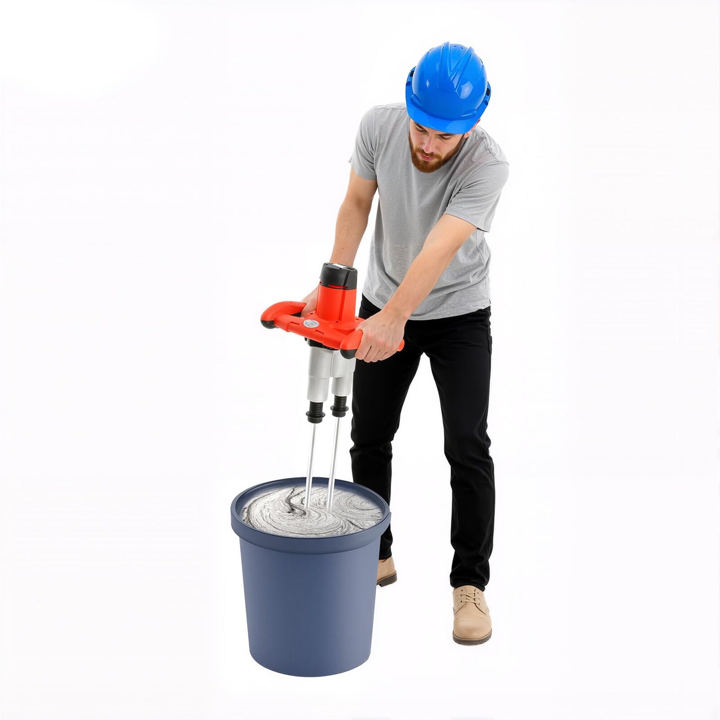 Double Paddle Concrete Mixer with 2 Carbon Brushes,6 Speeds Adjustable Paint and Mortar Stirrer,﻿2800W Eletric Hand-held Mud Cement Mixer for Bitumen Grout, Plaster, Thinset (Red)