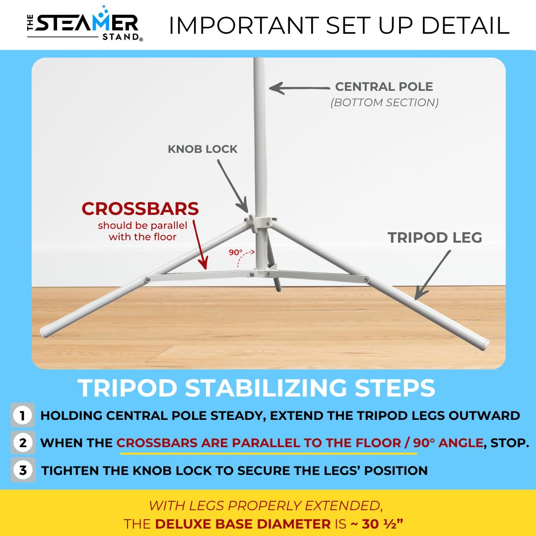 The Steamer Stand Deluxe | Adjustable Standing Garment Steaming Rack with Hanger | Fast, Foldable, Portable Clothes Steam Ironing Solution for Travel & Home