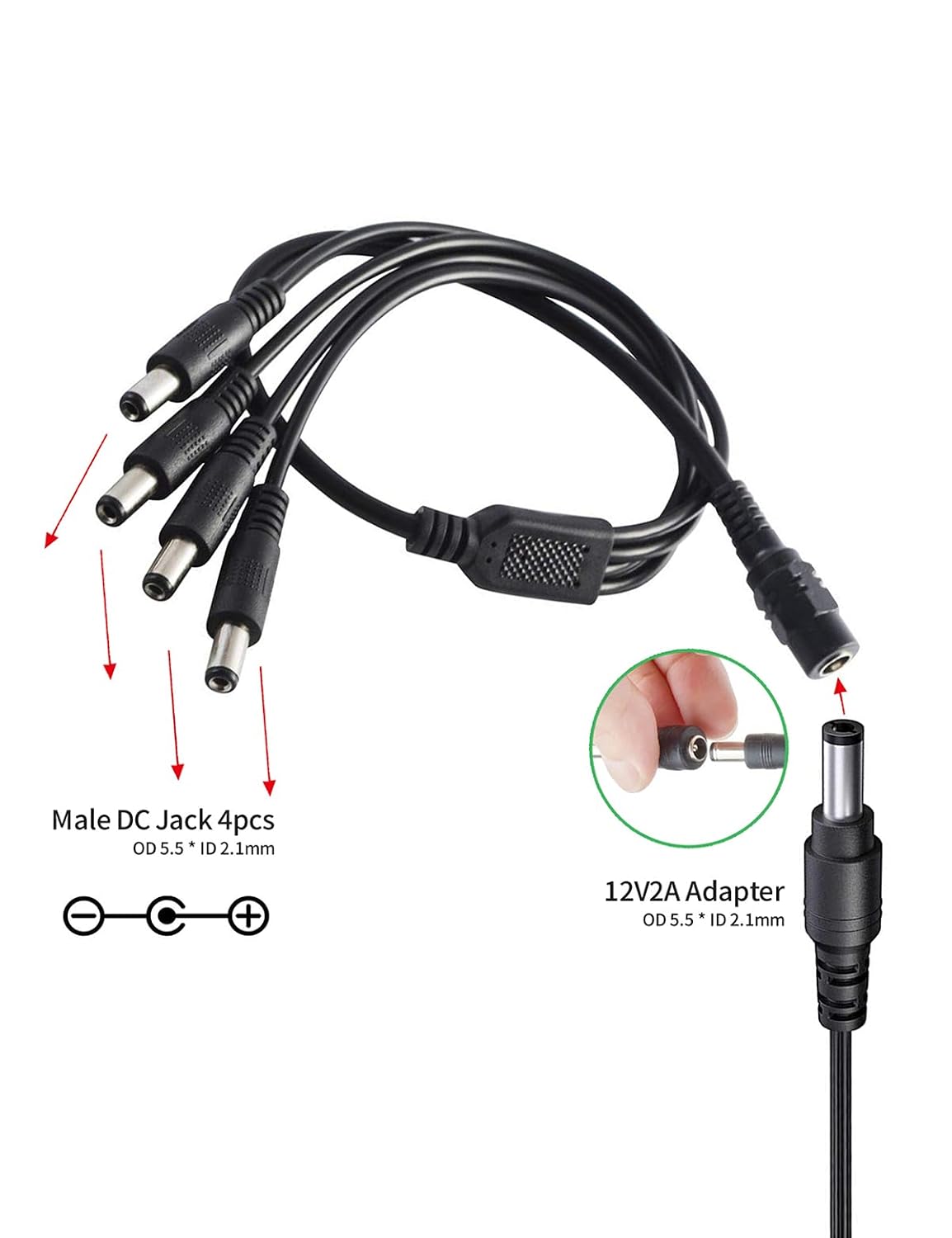 LONNKY 12V 2A 1 4 DC Security Camera Power Adapter Combine with to Power Splitter for CCTV Security Camera System