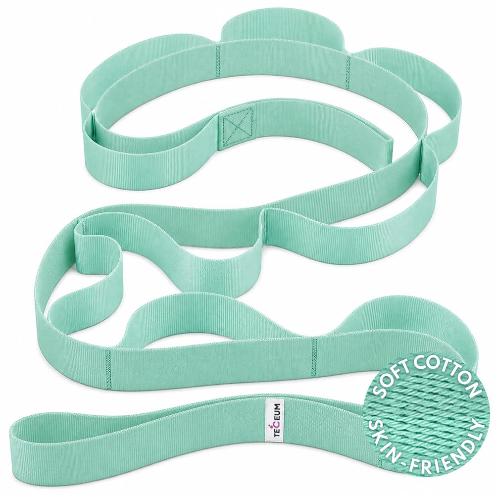 [NEW 2023] TECEUM Yoga Stretching Strap 10 Loops Non-Elastic Strap - Home Workout Stretch Strap for Physical Therapy, Yoga, Pilates cttn 1.5 in LtG