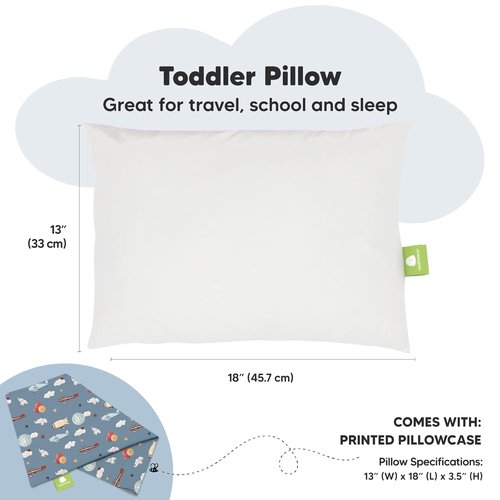 My Little Dreamy Toddler Pillow - Soft Organic Cotton Travel Pillow with Case | 13x18 Inches, Machine Washable, Ideal for Ages 2-5