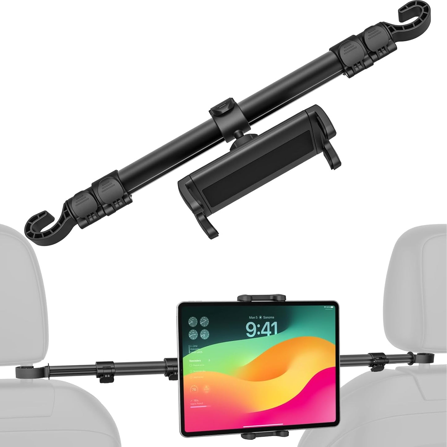 Dosvsi 32.67 inch 12.9 13 4-13" Car Headrest Tablet Holder, [Stretchable Arm] Between Seat Tablet Mount for Car