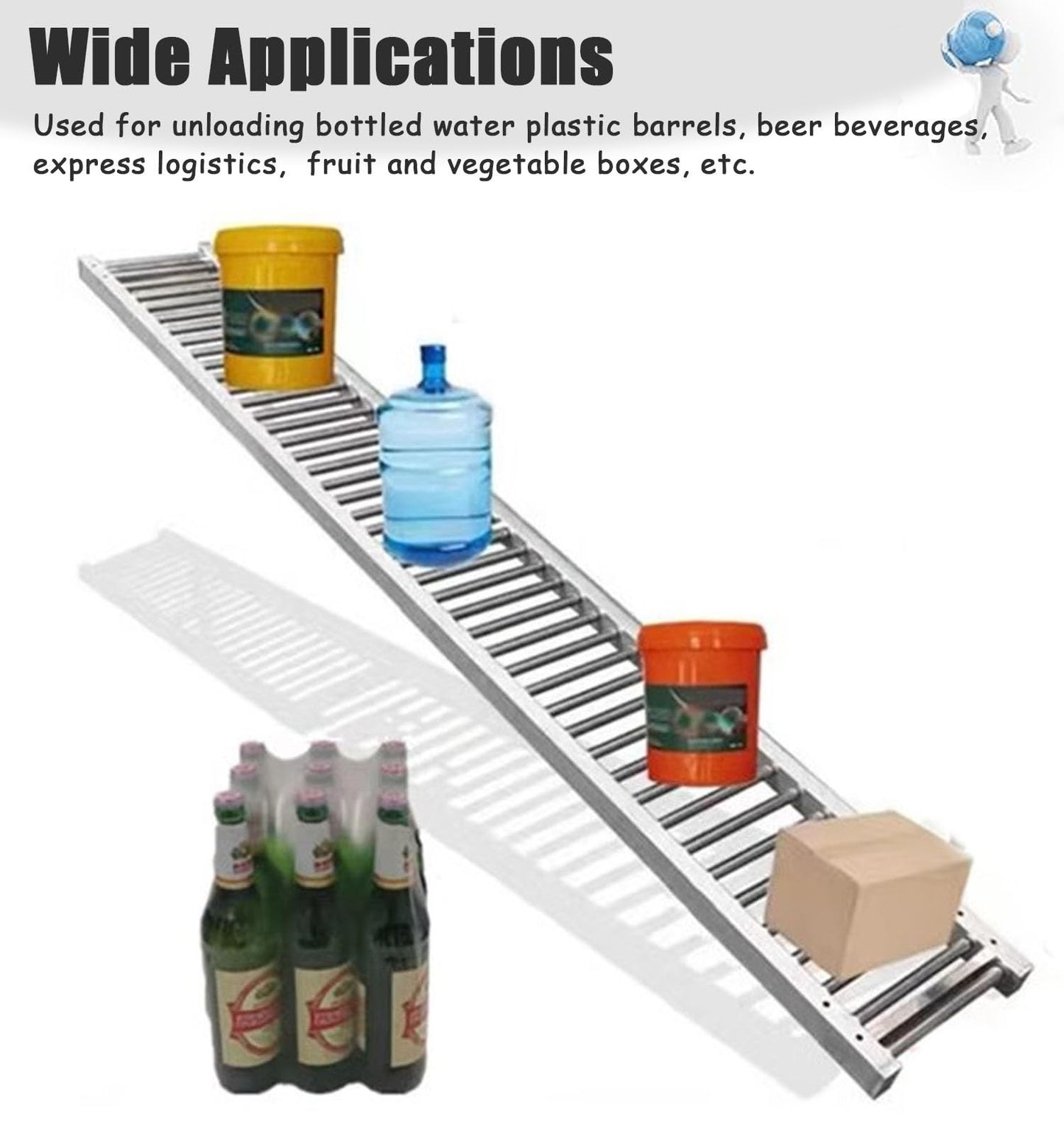Heavy Duty Conveyor Rollers - 1in Industrial Belt Conveyor, Unpowered Light-Duty Rollers Table, Metal Flow Chute Stand, 300lbs Load Capacity, 40cm Wide (15.75in)