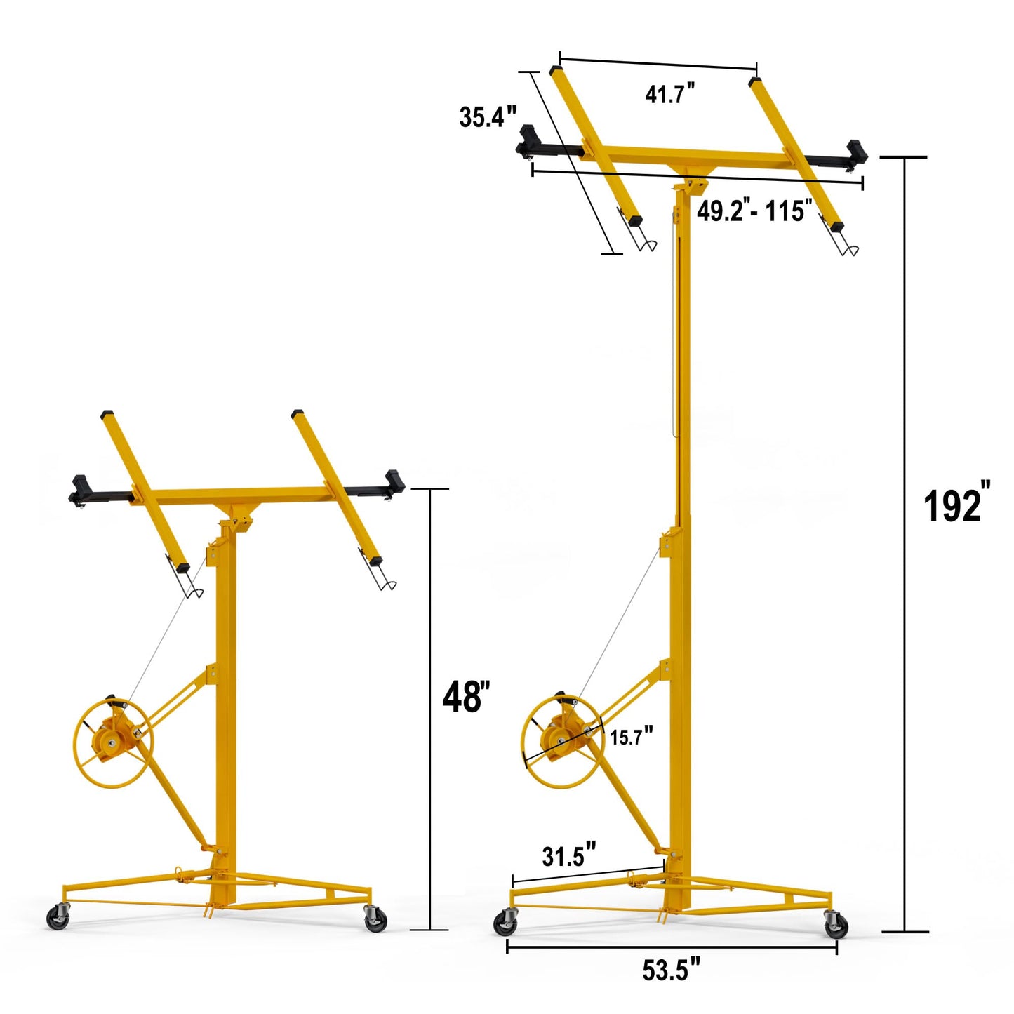 16FT Drywall Lifter Sheetrock Lift, 150 Lbs Capacity Heavy Duty Drywall Lift Panel with 3 Lockable Wheels & 360° Adjustable Telescopic Arm, Drywall Jack Lift for Home Improvement, Yellow
