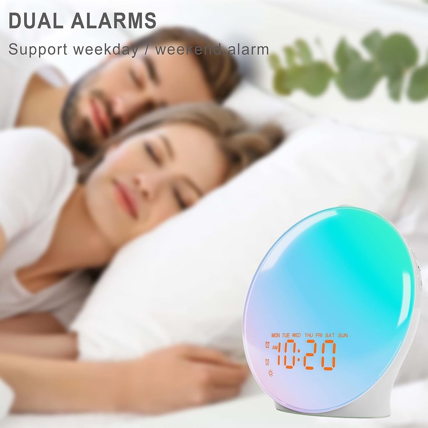17 5W 25 Wake Up Light Sunrise Alarm Clock for Bedroom, Nightlights, Sound Machine with Bluetooth Speaker, Soothing