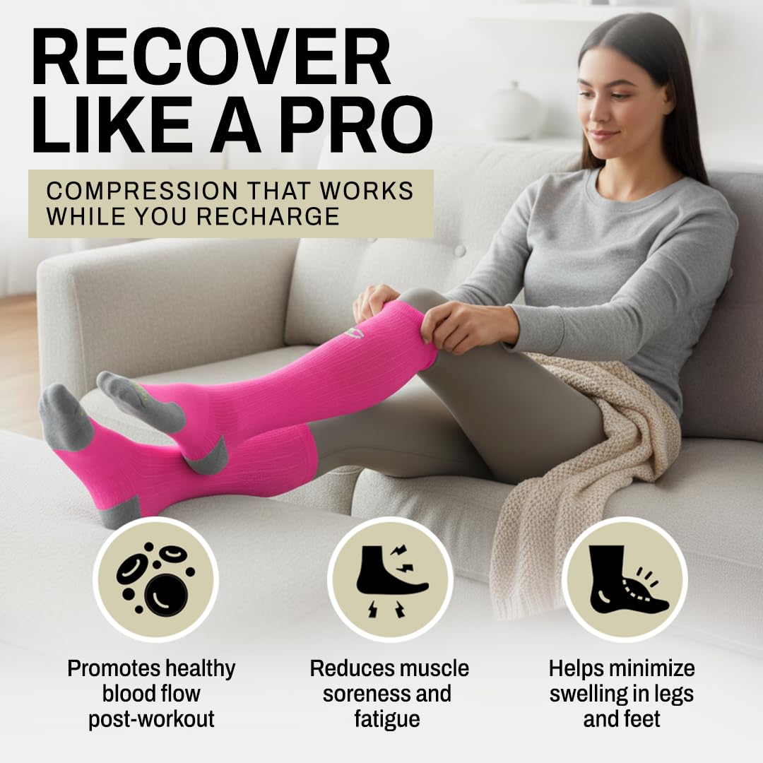 PRO Compression Running Marathon Socks - Calf-Length Travel and Sports Compression Socks for Foot and Ankle Support - Black Unisex (Large/X-Large)