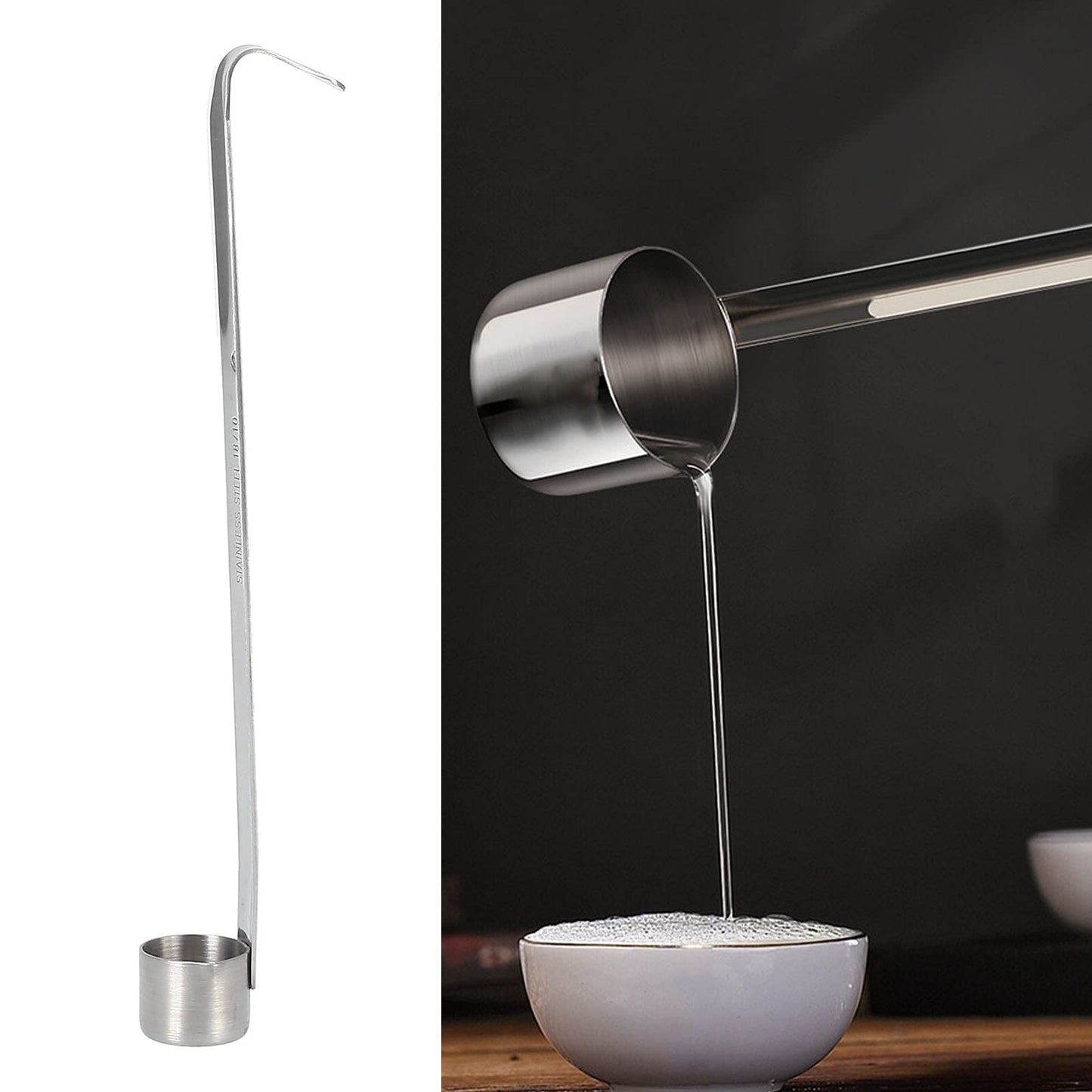Stainless Steel Wine Ladle, Spoon Dipper Sauce Ladle Beer Pouring Measure Flat Bottom With Hook Long Handle Kitchen Oil Measuring For Pouring Oil Wine Vinegar And Soy Sauce (250ML)