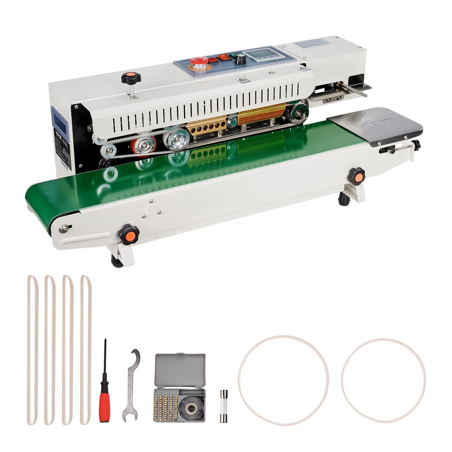 VEVOR Continuous Bag Band Sealing Machine, 0.24-0.47 in/6-12 mm Seal Width, Horizontal Band Sealer Machine with Digital Temperature Control, Bag Sealer for 0.02-0.8 mm Plastic Bags, Inflation Function