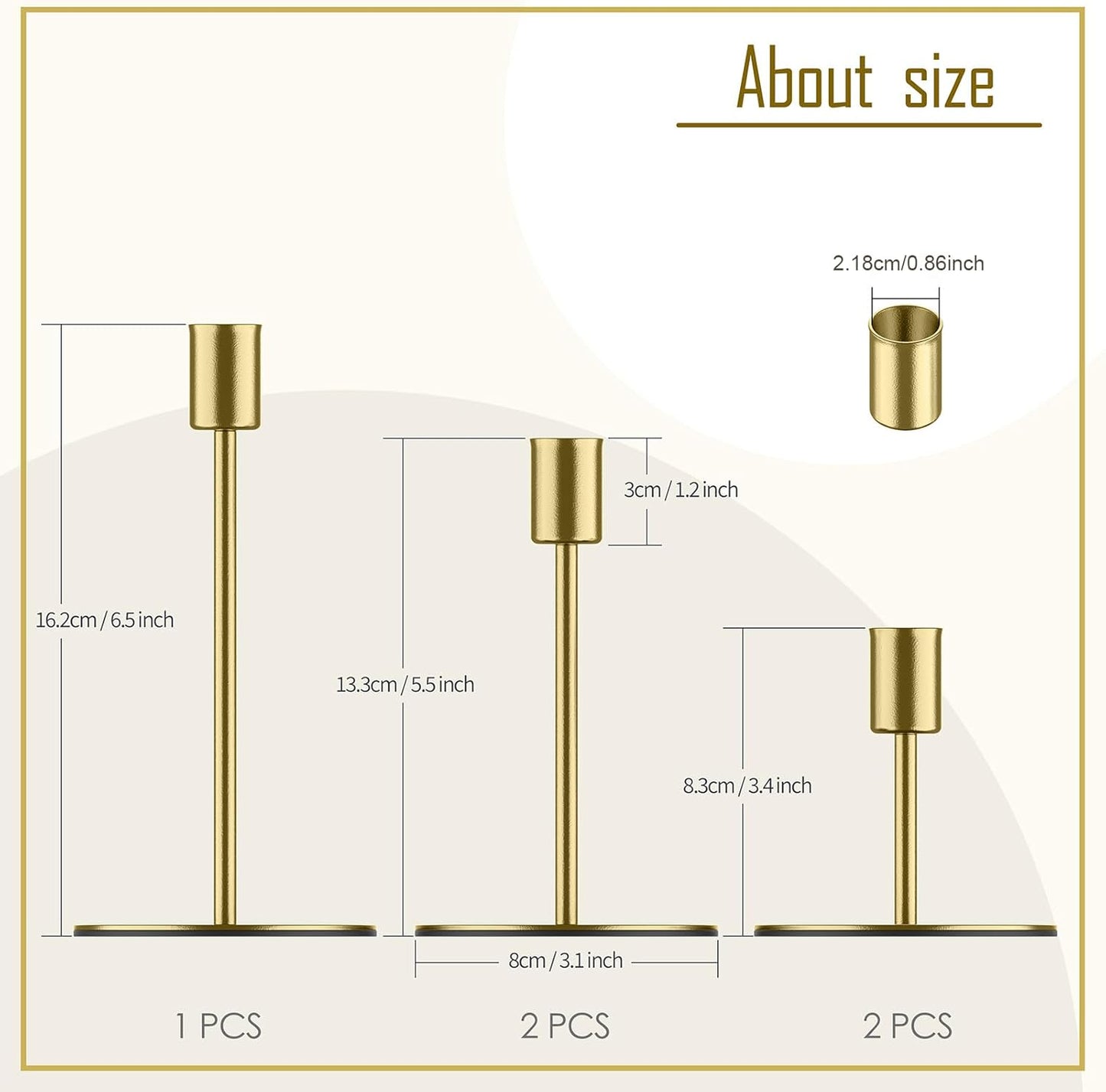 Smtyle Gold Taper Candle Holders - Set of 5 Matte Finial for Elegant Wedding & Dining Table Decor