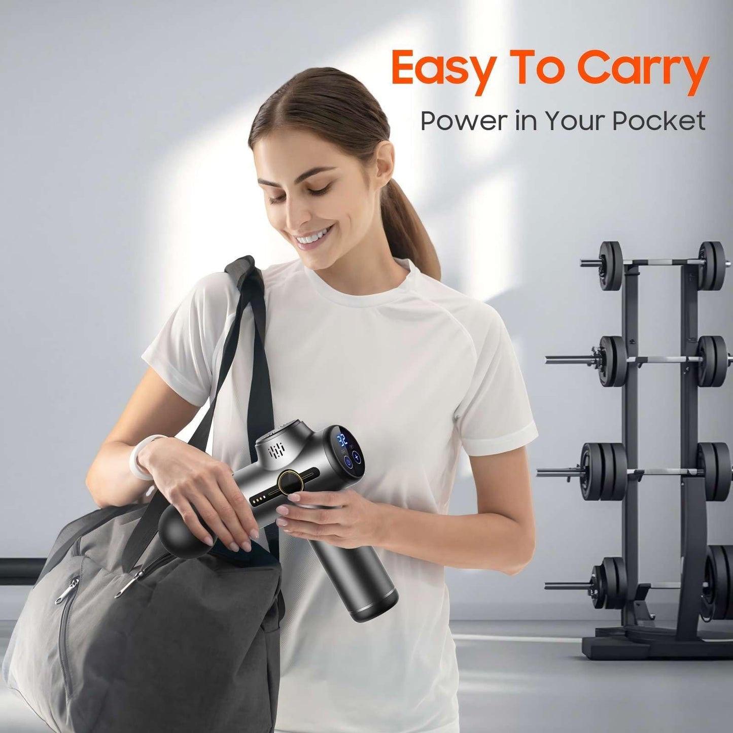 JOYSUWERUN Massage Gun with Heat, Mini Handheld Massager for Home & Travel, Quiet, Lightweight & Portable,Powerful Full Body Electric Massager Tool for Men and Women, (Grey)