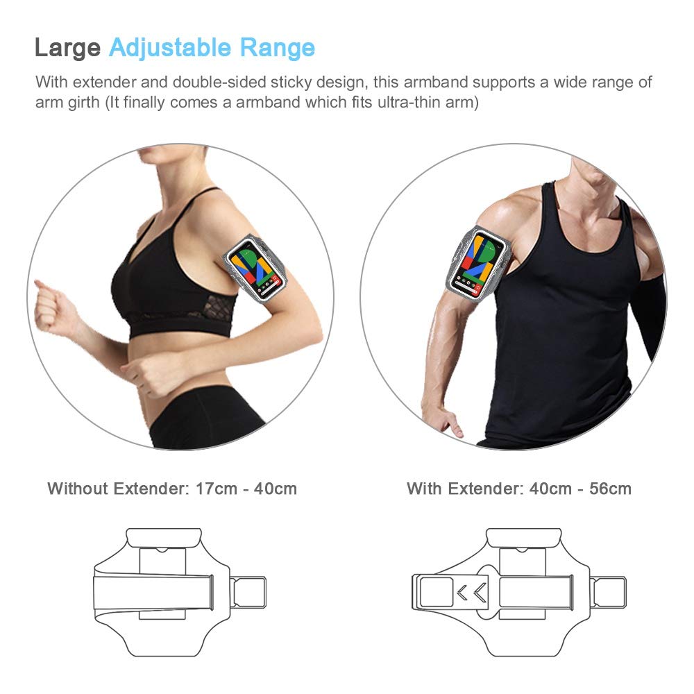 Pixel 10 9 Pro XL Armband, JEMACHE Gym Running Workouts Phone Arm Band for Google Pixel 10/9 Pro XL, 8/7/6 Pro with Earbuds Holder (Grey)