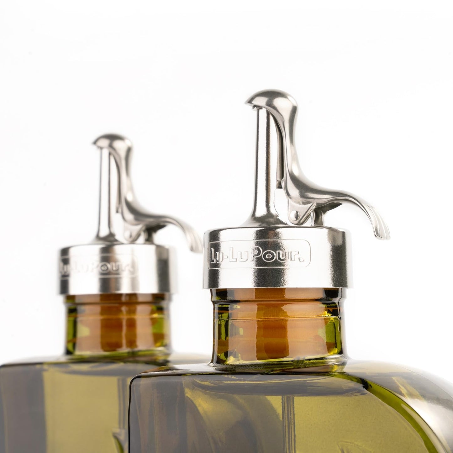 Lu-lupour Olive Green 12oz Glass Olive Oil Bottle Dispenser - 350ml Oil and Vinegar with Pourers and Funnel - Oil Dispenser Bottle for Kitchen