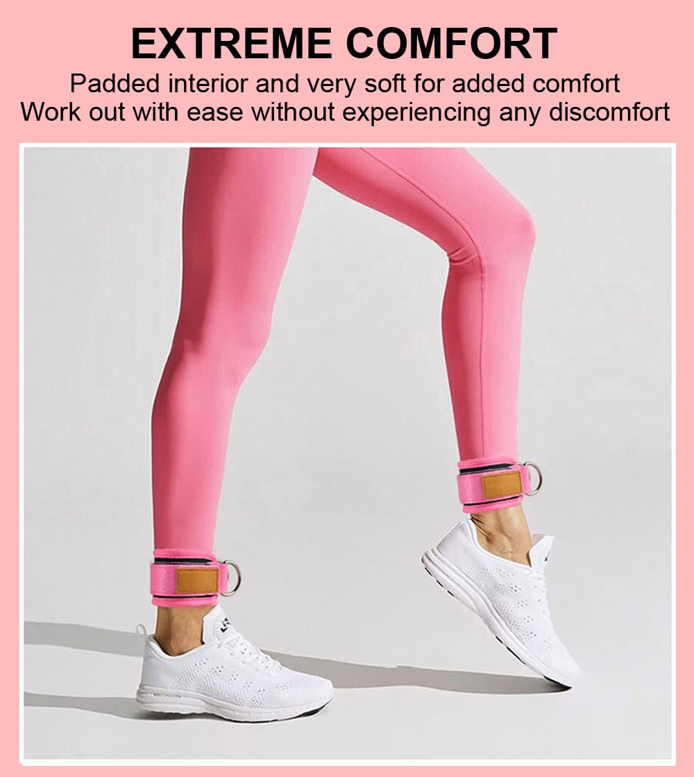 SUJAYU Ankle Strap for Cable Machine, 1 Pair Ankle Bands for Working Out Ankle Cuffs for Cable Machine, Adjustable Cable Kickback Ankle Strap, Gym Accessories for Women (Pink)