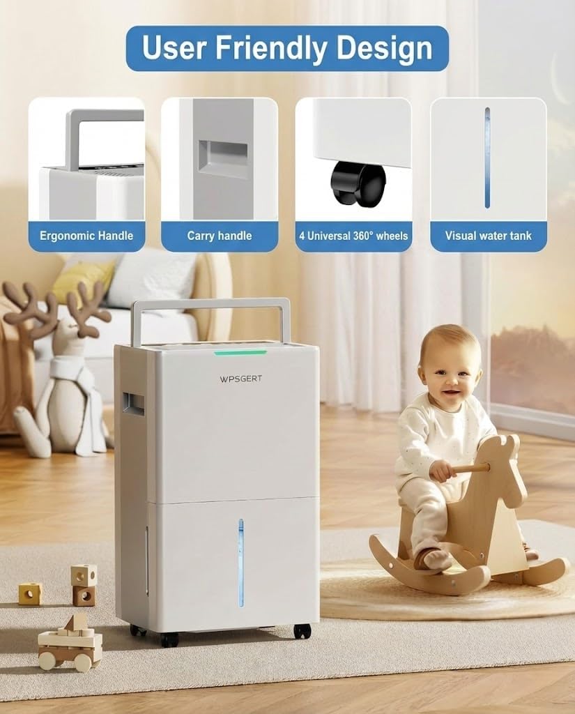 4000 sq.ft Dehumidifier for Basement with Drain Hose, 45 Pint Dehumidifiers for Home, Smart Compressor Dehumidifies for Large Room, Bedroom, 3 Modes, Intelligent Humidity Control, Auto