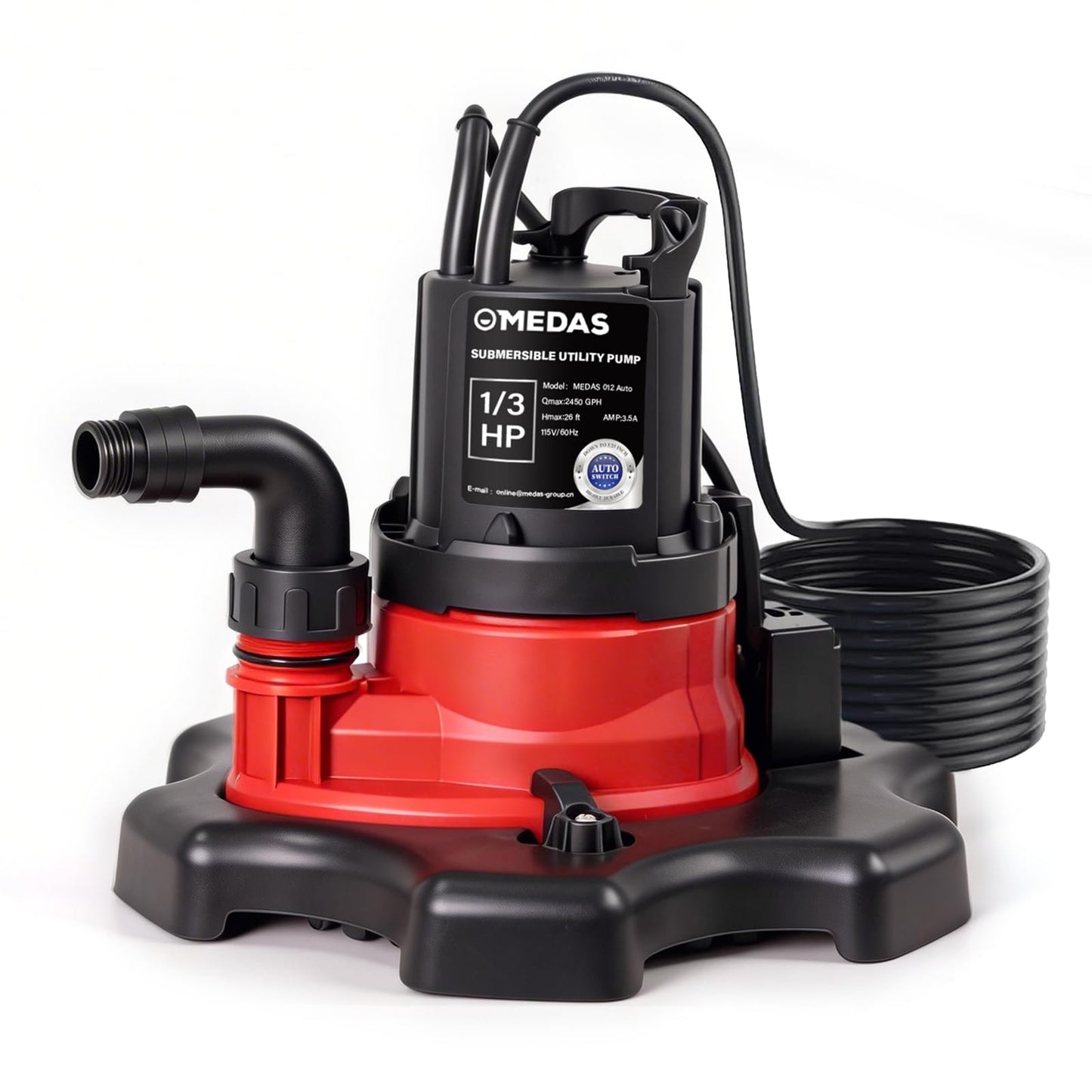 MEDAS Auto On/Off Portable Pool Cover Pump for Swimming Pool, Garden Pond, Basement Water Removal with 33ft Power Cord 1/3HP