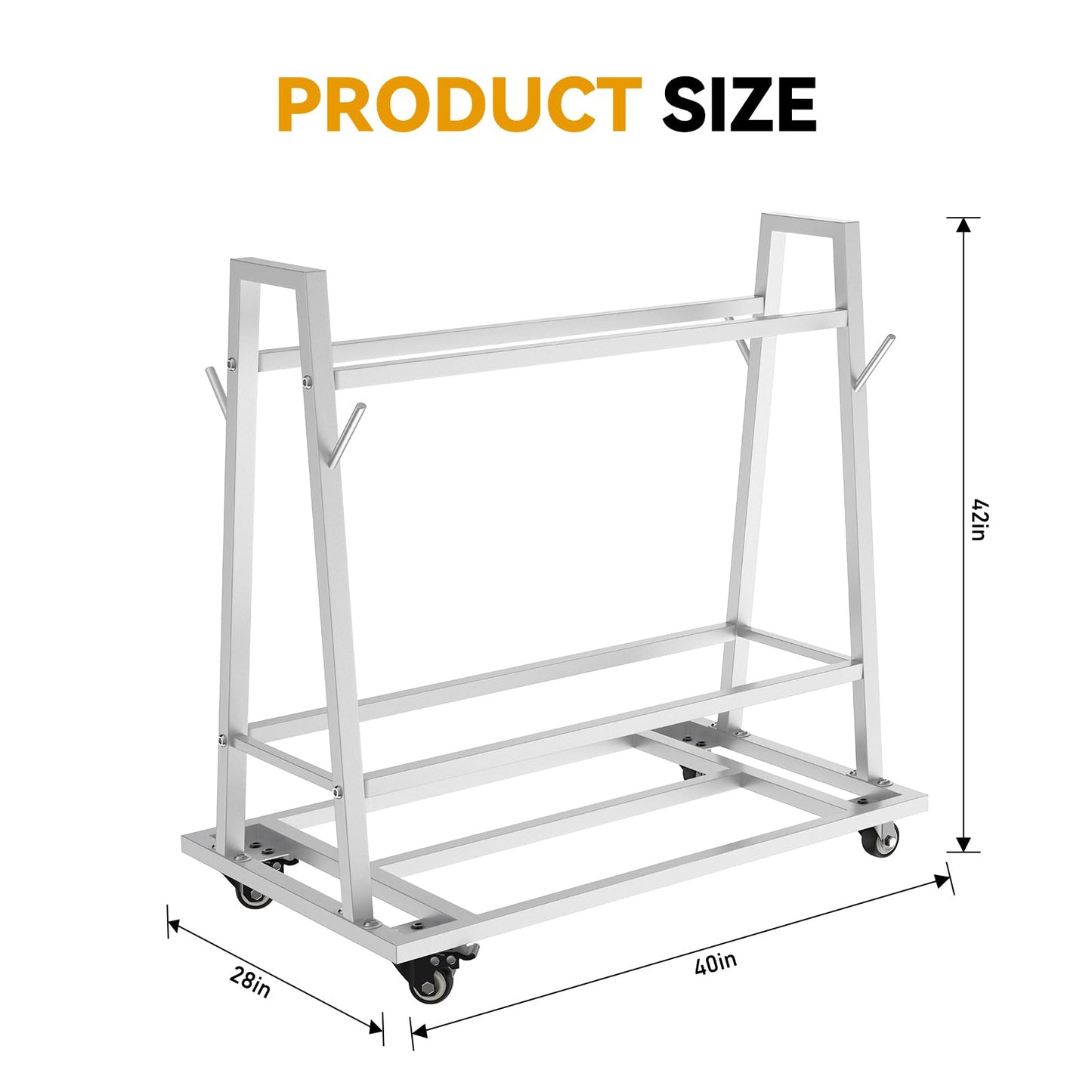 Wash Rack and Mat Transporter, Floor Mat Cart with Casters Commercial Floor Mat Rack with Four Short Rods 42“ L x 28” W x 40“ H