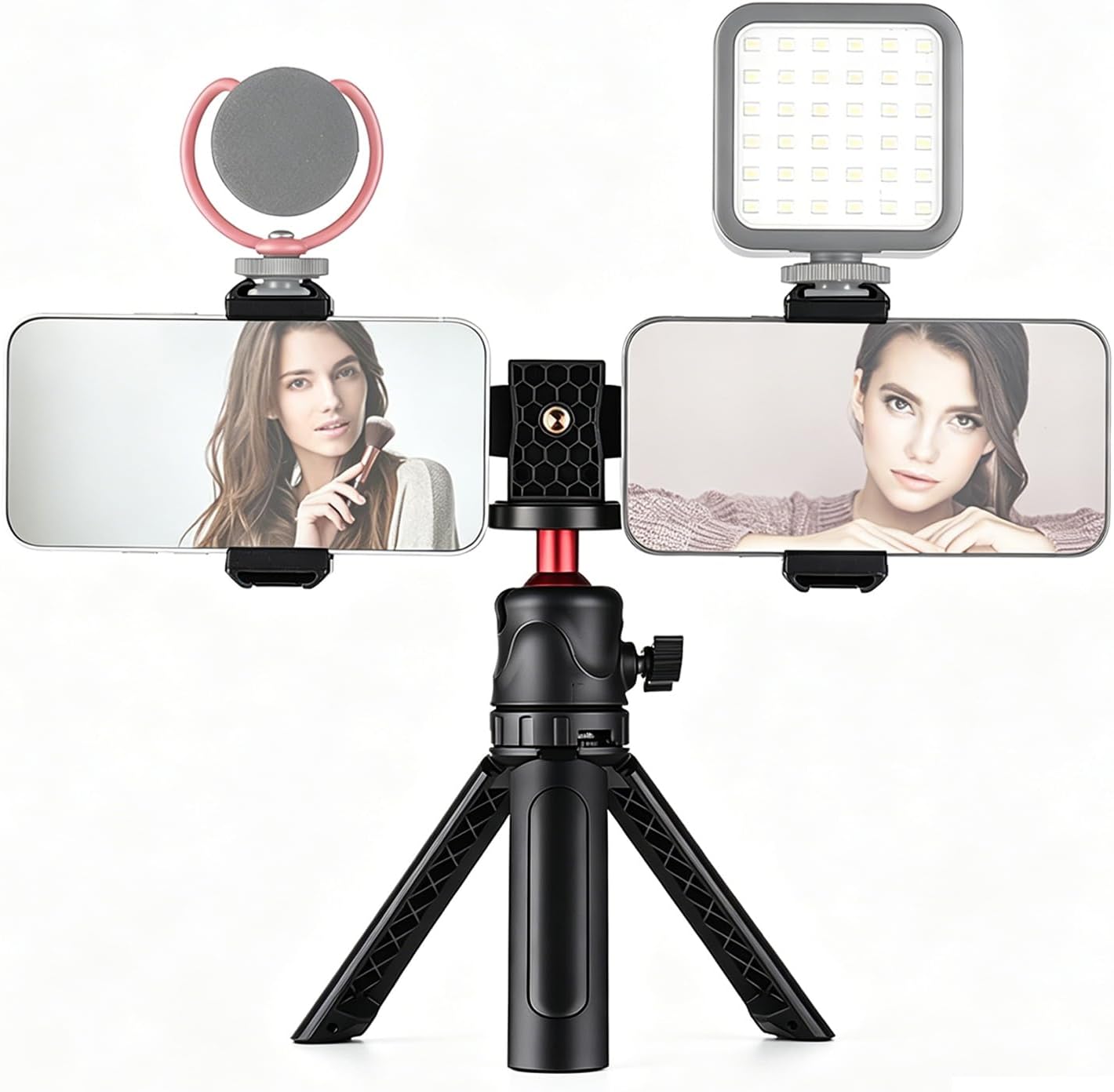 Andoer 4 Multifunctional Smartphone Video Kit Including Universal Phone Tripod Mount with Dual Phone Holders Cold Shoe
