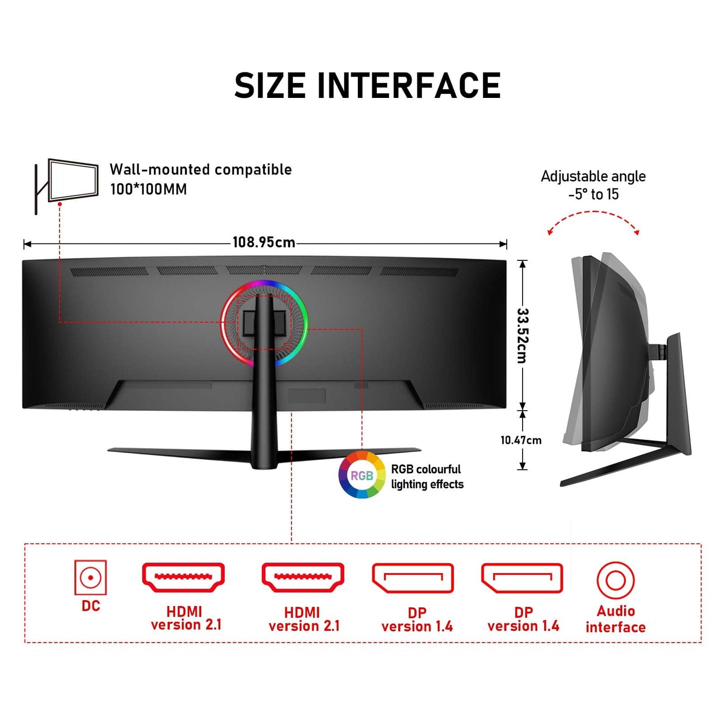 Gawfolk 45 inch Ultra-Wide Curved 1500R Gaming Computer Monitor, DQHD(5120×1440) PC Screen, 240Hz, 1MS, FreeSync, 120% sRGB, Built-in Speaker, HDMI2.1 & DP1.4, Compatible Wall Mount 100 * 00mm- Black