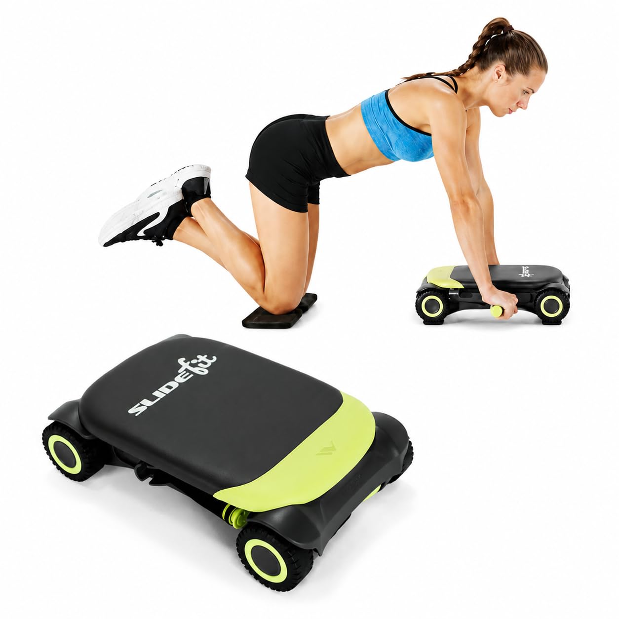 WONDER CORE Slide Fit: Ab Roller Wheel with Elbow Support, Automatic Rebound Ab Abdominal Exercise Roller Wheel, Abs Workout Equipment, Fitness Rolling Board with Knee Pad for Home Gym (Green)