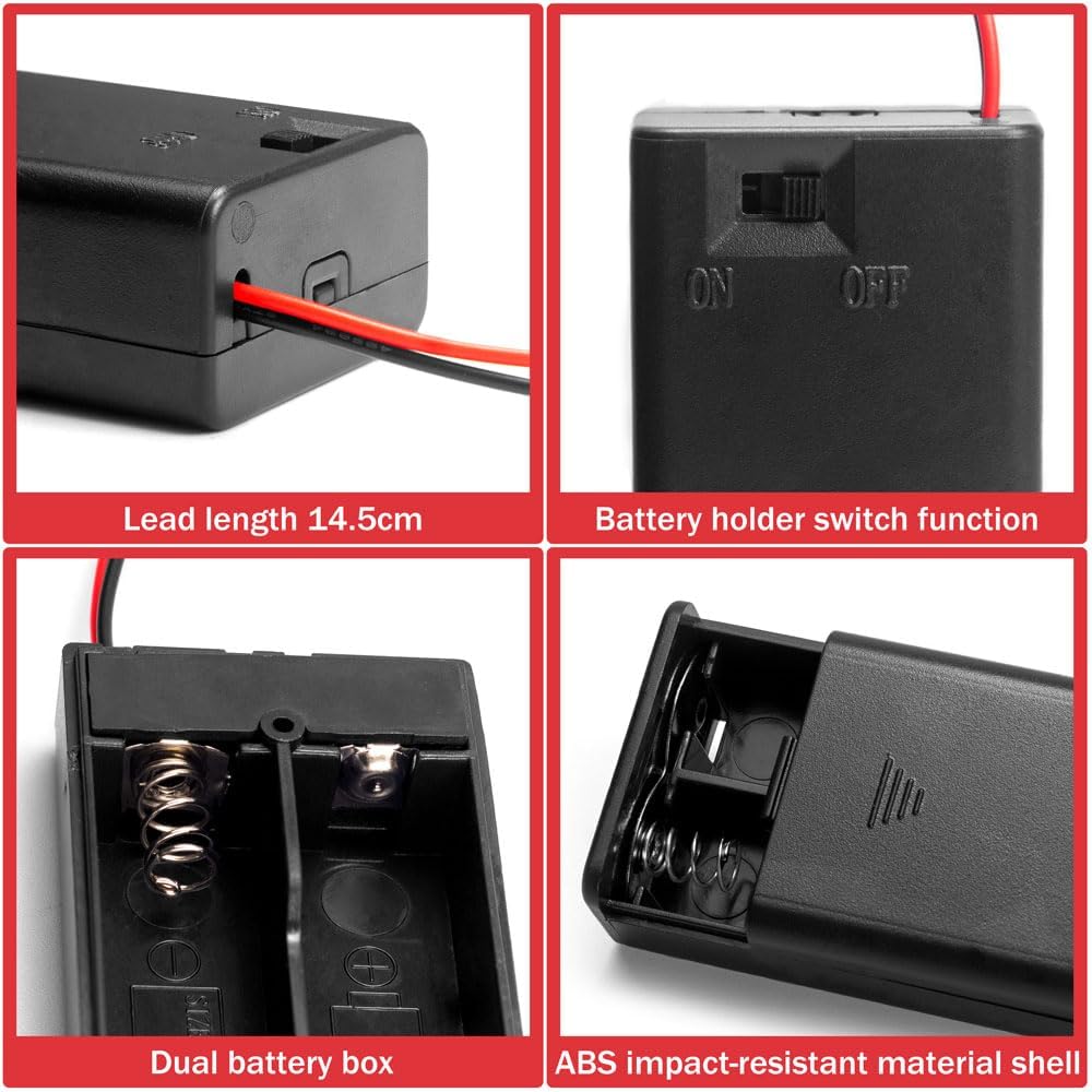 LampVPath (Pack 2 2 2X 1.5V of AA Battery Holder with Switch, AA Battery Holder Case with Wire Leads and ON/Off Switch