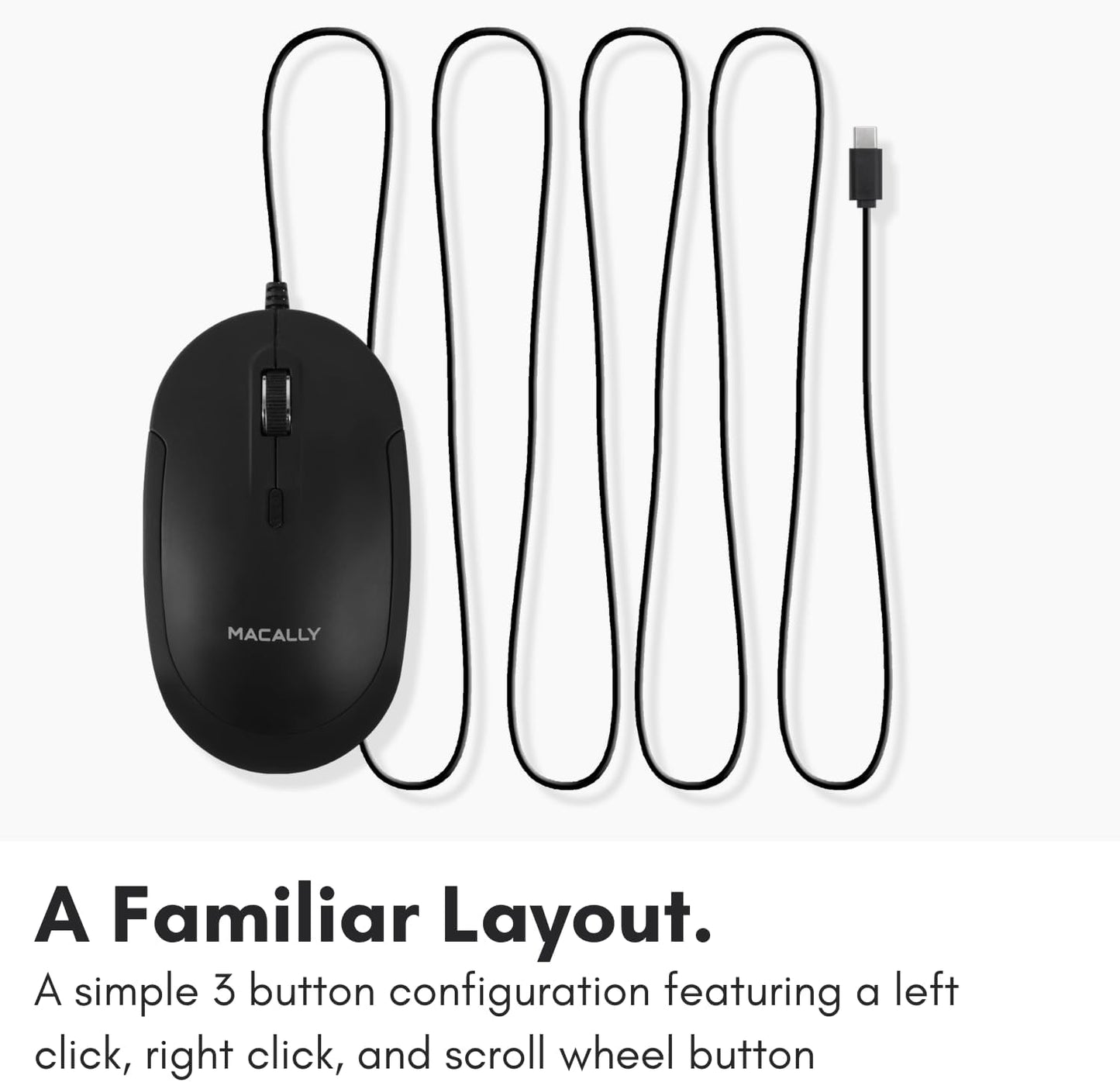Macally 4 Wired USB C Mouse for Mac and PC - Slim, Quiet, and Reliable - DPI Mode Type C for Laptop, MacBook Pro/Air