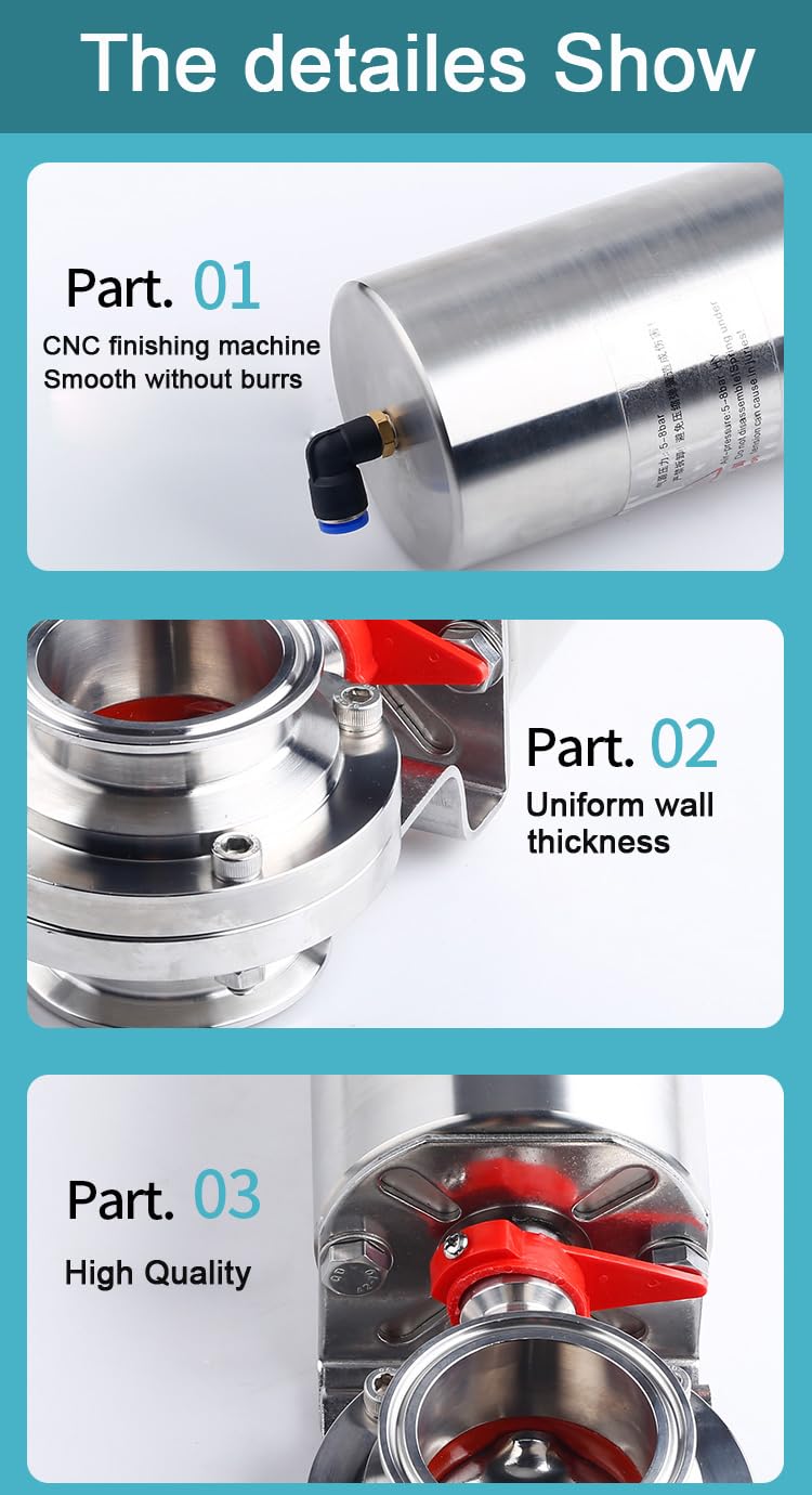 WEPUMP 1.5'' Single Acting Tri Clamp Sanitary Pneumatic Butterfly Valve Stainless Steel 304 DN38mm