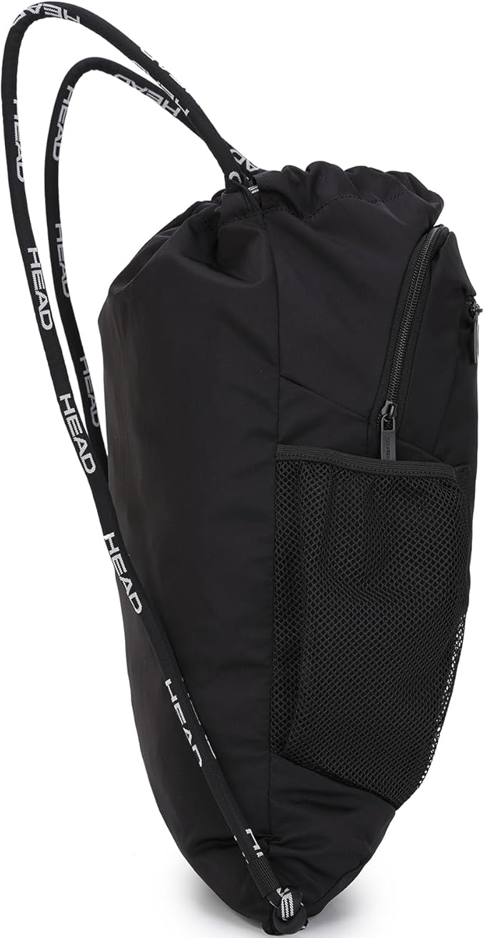 HEAD Waterproof Gym Sackpack for Sport with 2 Zipper Pockets, Large Drawstring Backpacks for Men with Side Pockets for Water Bottle