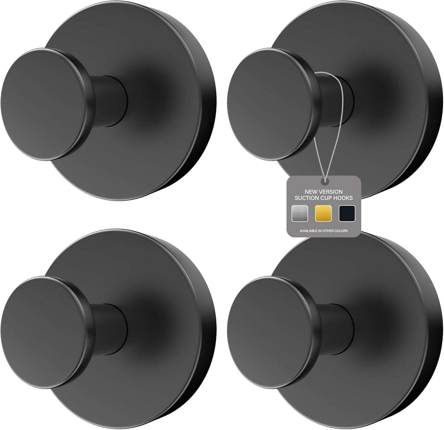 Ninth Five Heavy Duty Shower Suction Cup Hooks - Removable Bathroom Wall Hooks for Towels & Robes | 4 Pack, Black