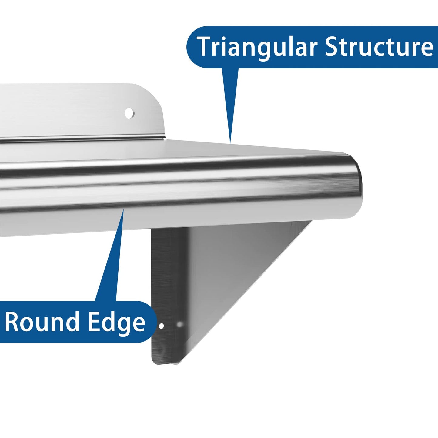 DEXSO NSF Certified Stainless Steel Wall Shelf 12" x 60" with Backsplash - Heavy-Duty Commercial Grade, 180 lb Capacity - Ideal for Restaurant and Kitchen Use