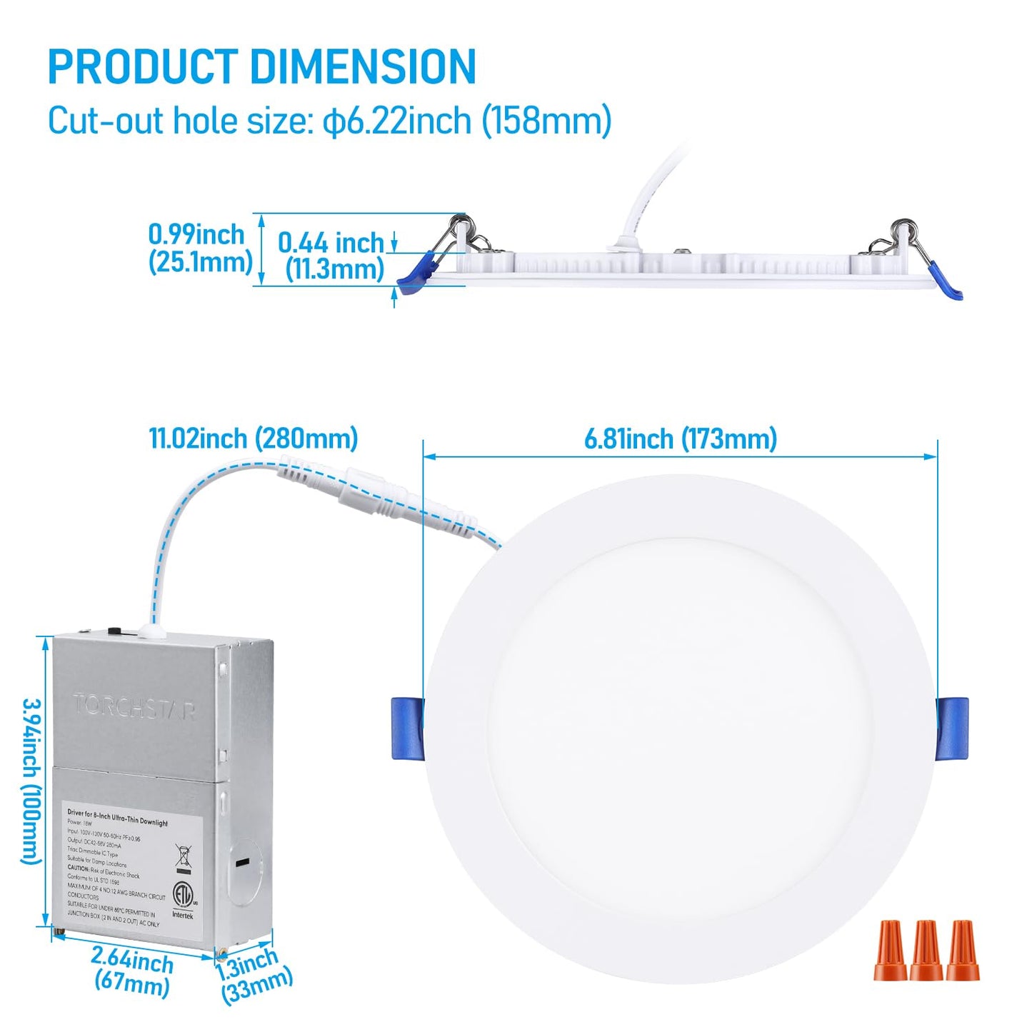 TORCHSTAR 16-Pack Ultra-Thin LED Recessed Lighting 6 Inch 5CCT with Junction Box, Aluminum, 2700K-5000K Selectable, 12W Dimmable Slim LED Downlight, 1000LM High Brightness, ETL & Energy Star