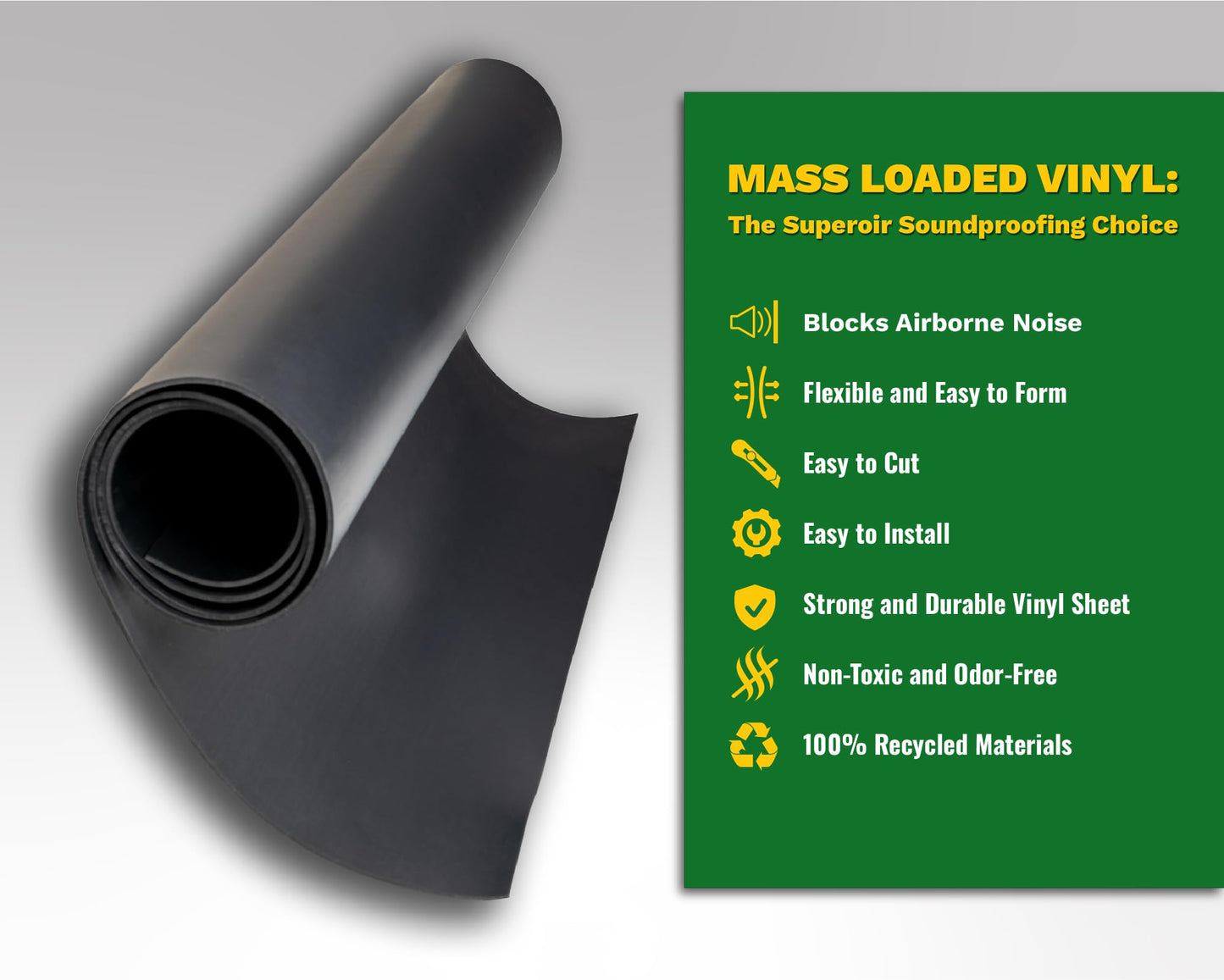 EnviroFlex 1 LB Mass Loaded Vinyl 4’x10’ (40 SF) – MLV Soundproofing Barrier for Walls, Ceilings, Vehicles – 26 STC Rating – Flexible Noise Blocker Roll – Easy to Cut & Install - Multiple Options